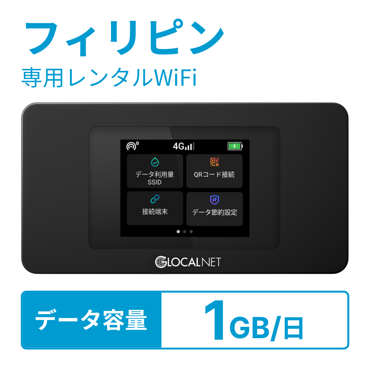 [レンタル] レンティオWiFi フィリピンWiFi 4G 1GB/日 データ容量プラン