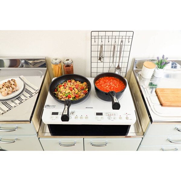 [レンタル] アイリスオーヤマ 2口 IH クッキングヒーター ブラック IHK-W12-B 工事不要 1400W 100V - 2