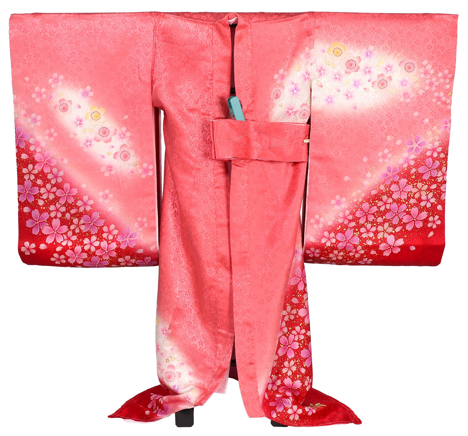 [レンタル] 女の子 お宮参り 産着 レンタル6点フルセット 正絹 刺繍の鞠に桜づくし ピンク色の宅配レンタル - 2