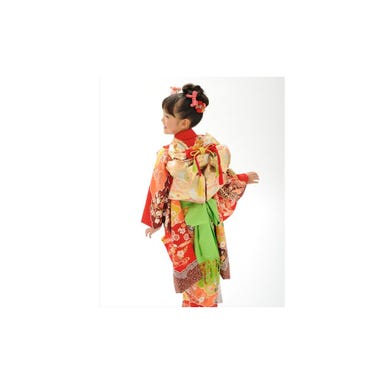 七五三/節句 着物セット 7歳女の子 着物セット 古典柄 金彩 レッド