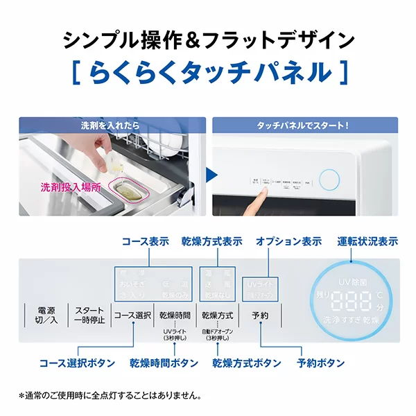[レンタル] [～食器40点]アクア 食器洗い乾燥機 ADW-L4A ホワイト 分岐水栓対応 5人分 - 8