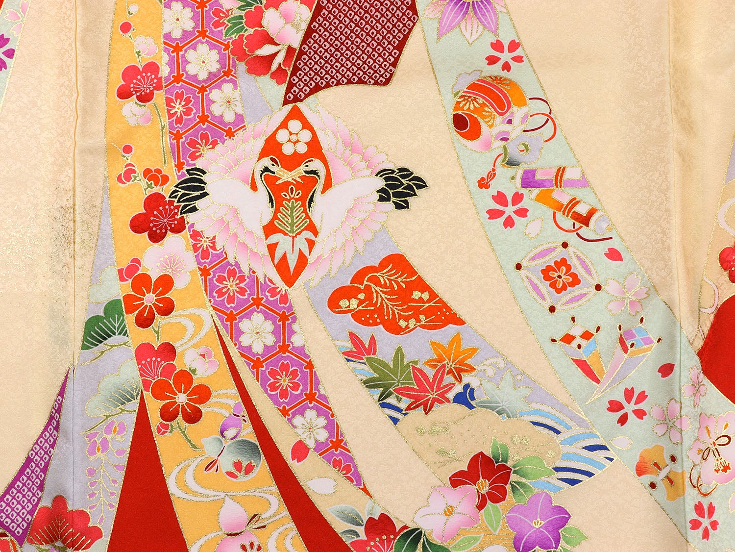 [レンタル] 女の子 お宮参り 産着 レンタル6点フルセット 正絹 鞠に十徳の束熨斗 赤色の宅配レンタル - 5