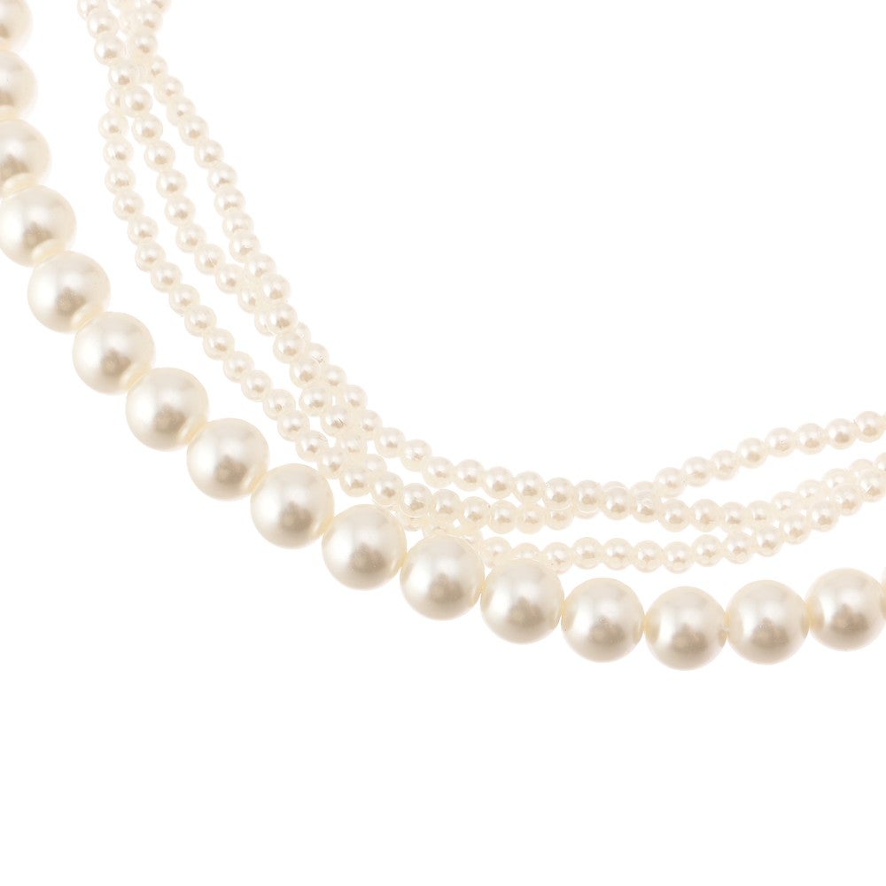 [レンタル] 大小4連パールネックレス 花形モチーフ ブラック