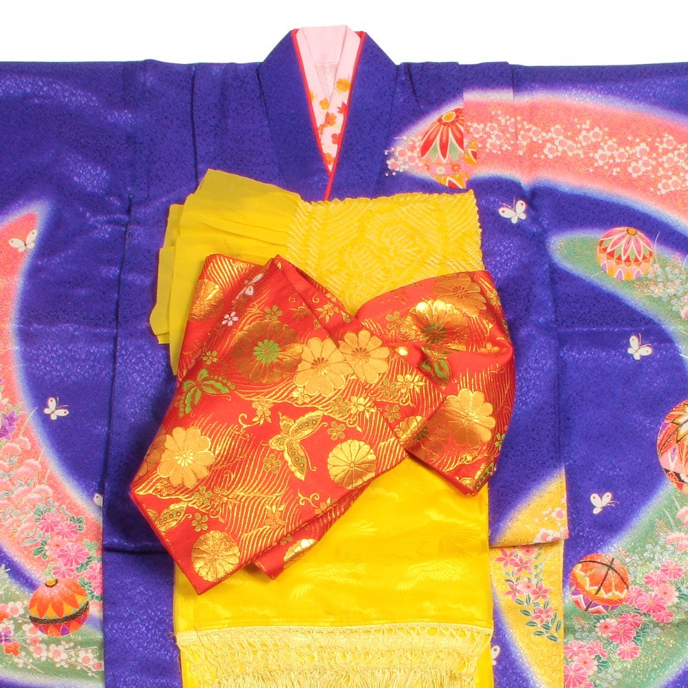 七五三/節句 着物セット 7歳女の子 花帯柄 鞠