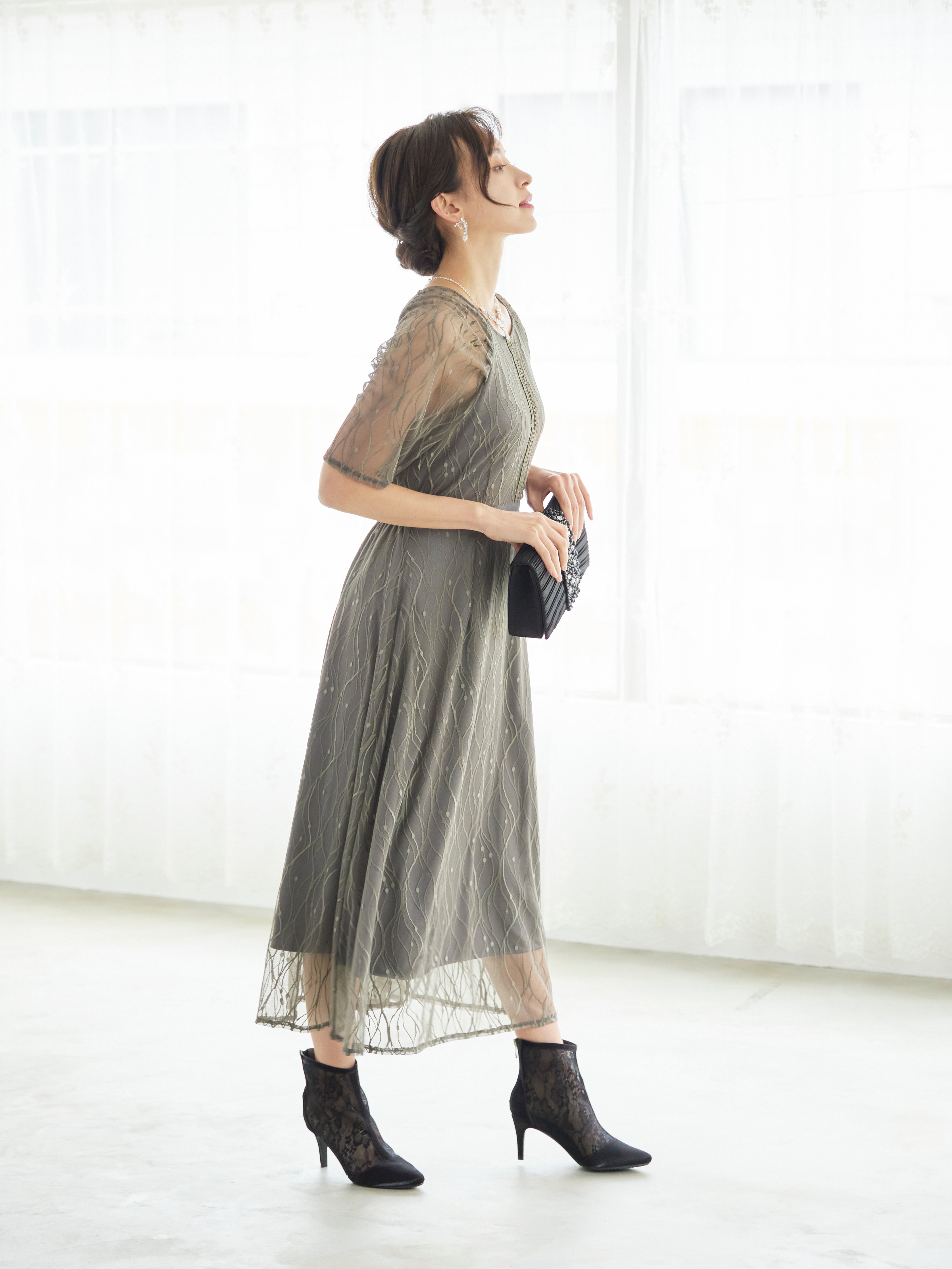 [レンタル] BELINDA DE CAPRIS ラグランスリーブレース ワンピースドレス グレーの宅配レンタル - 8