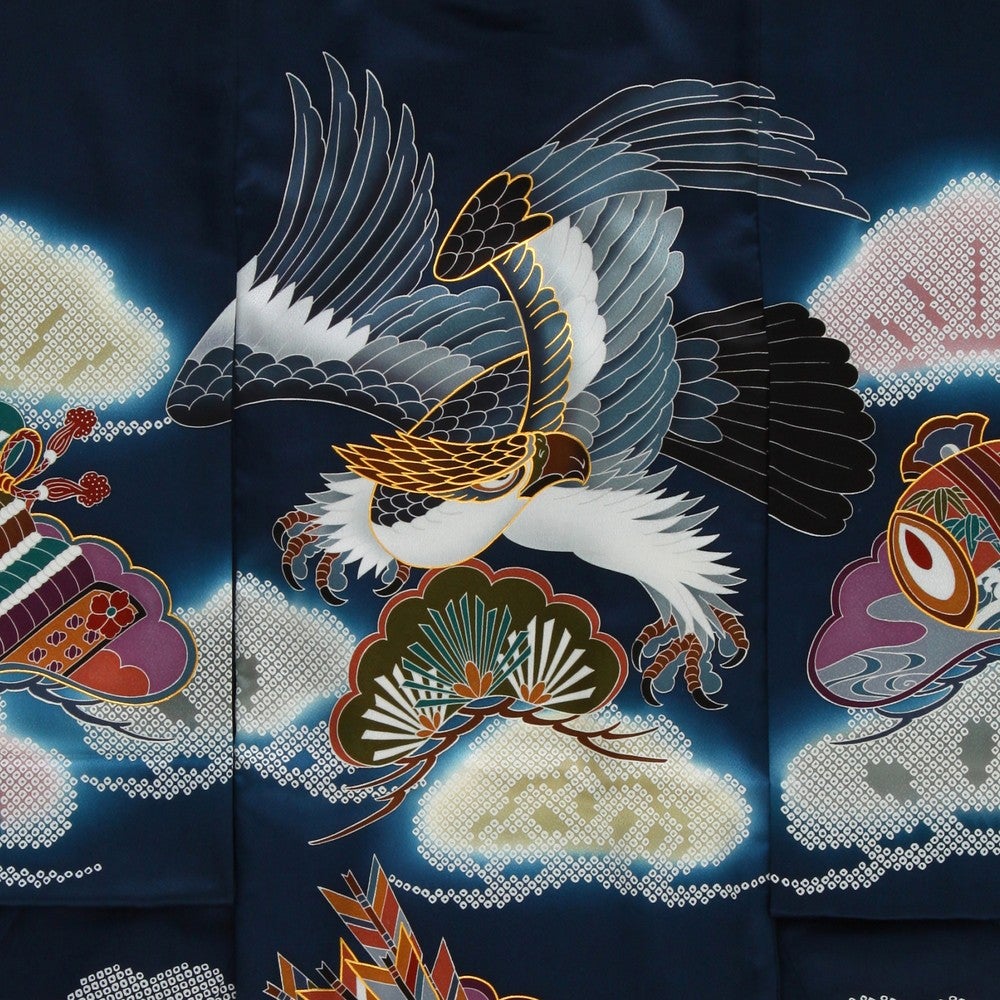 [レンタル] 男の子 お宮参り 産着レンタル6点フルセット 正絹 鷹 扇の宅配レンタル - 3