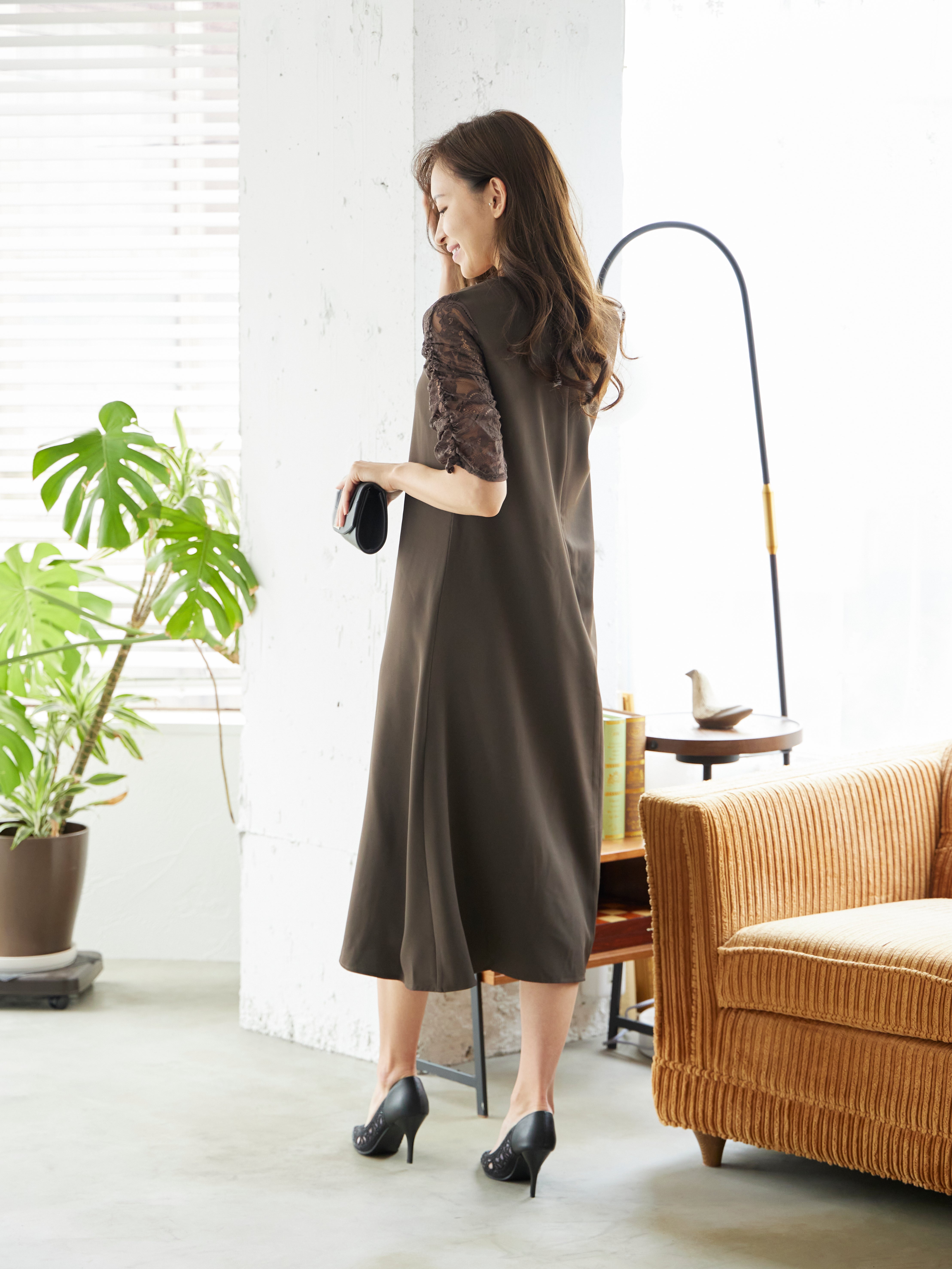 [レンタル] BELINDA DE CAPRIS Vネックギャザースリープ ワンピースドレス ブラウンの宅配レンタル - 7