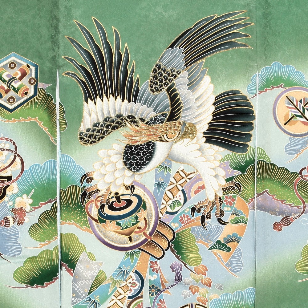 [レンタル] 男の子 お宮参り 産着レンタル6点フルセット 正絹 鷹 団扇の宅配レンタル - 3