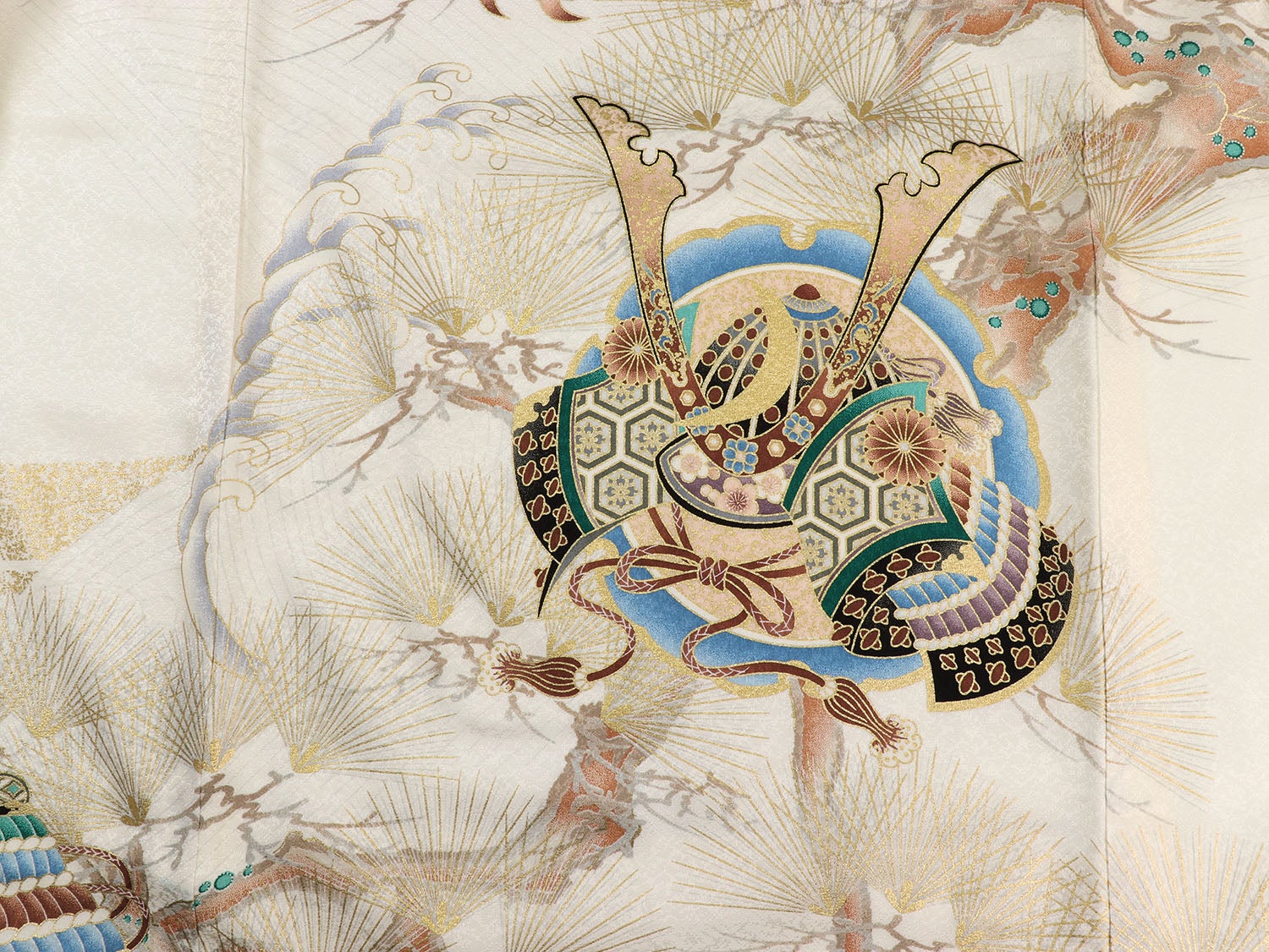 [レンタル] 男の子 お宮参り 産着 レンタル6点フルセット 正絹 飛翔する鷹に兜 白色の宅配レンタル - 5