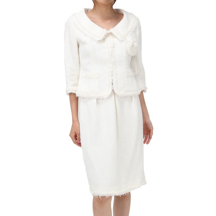 [レンタル] ルネ ツイード仕立て セレモニースーツ3点セット(ジャケット+スカート+コサージュ) ホワイトの宅配レンタル - 6