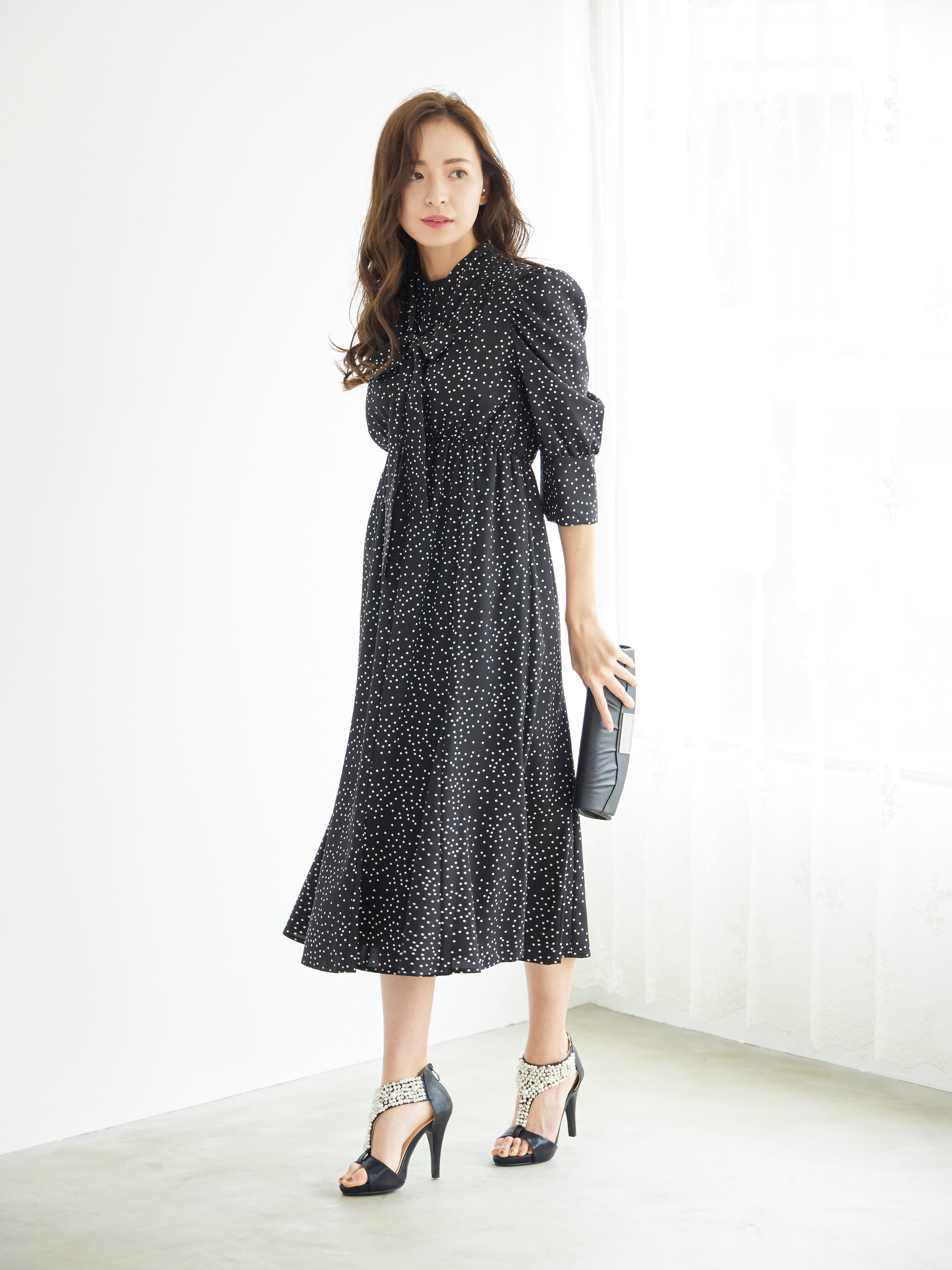 [レンタル] BELINDA DE CAPRIS ギャザースリーブ ドットワンピースドレス ブラックの宅配レンタル - 3