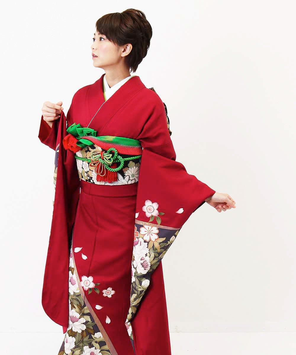 [レンタル] レンタル振袖フルセット-294 赤系 花柄の宅配レンタル - 8