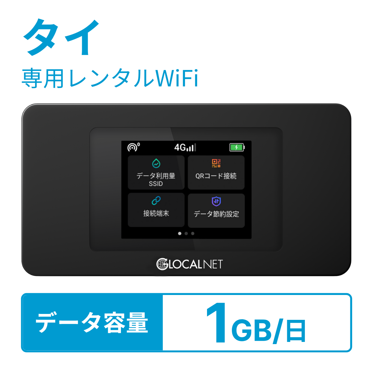 [レンタル] レンティオWiFi タイWiFi 4G 1GB/日 データ容量プラン