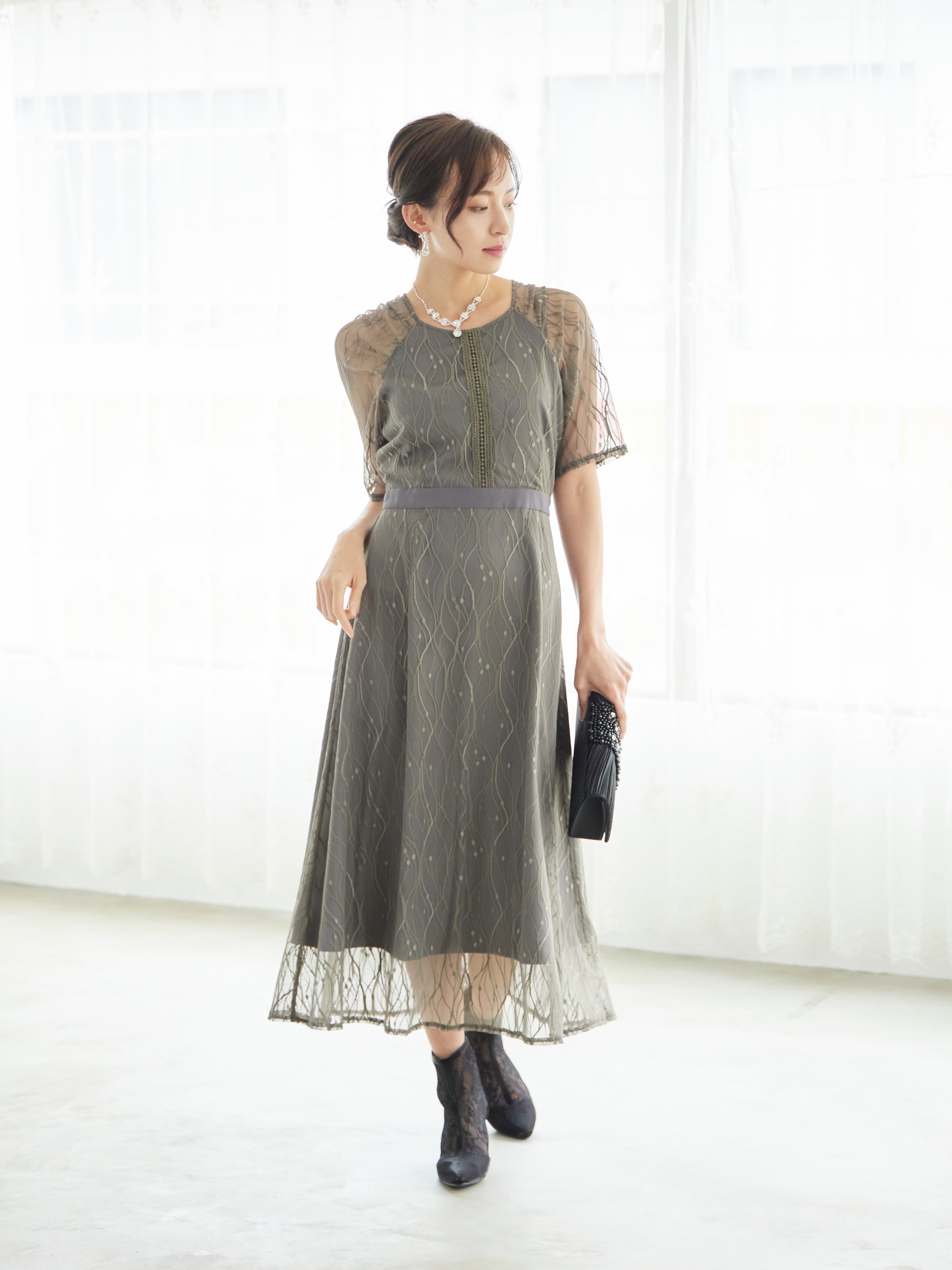 [レンタル] BELINDA DE CAPRIS ラグランスリーブレース ワンピースドレス グレーの宅配レンタル - 5