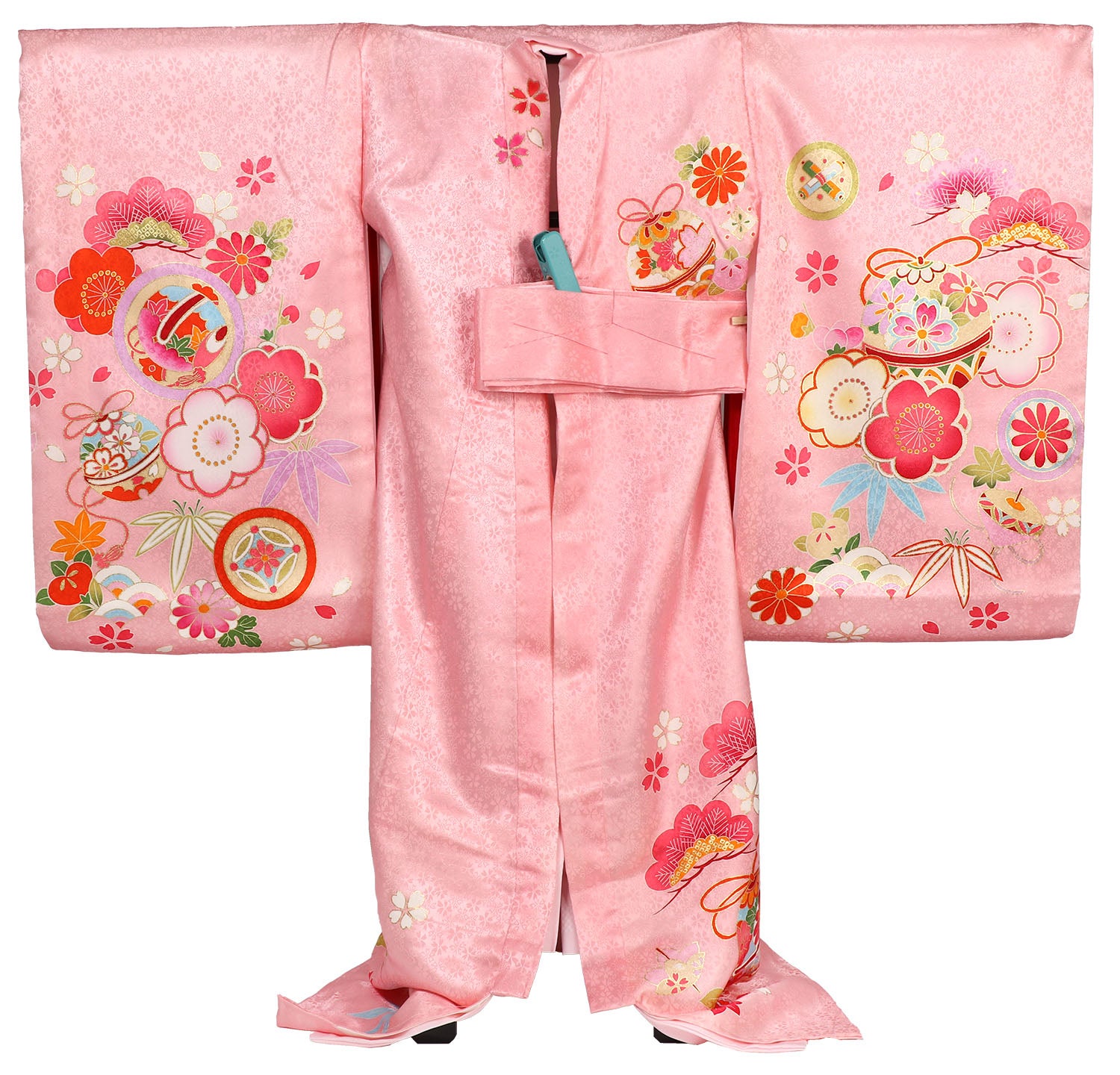 [レンタル] 女の子 お宮参り 産着 レンタル6点フルセット 正絹 鈴に宝づくし ピンク色の宅配レンタル - 2