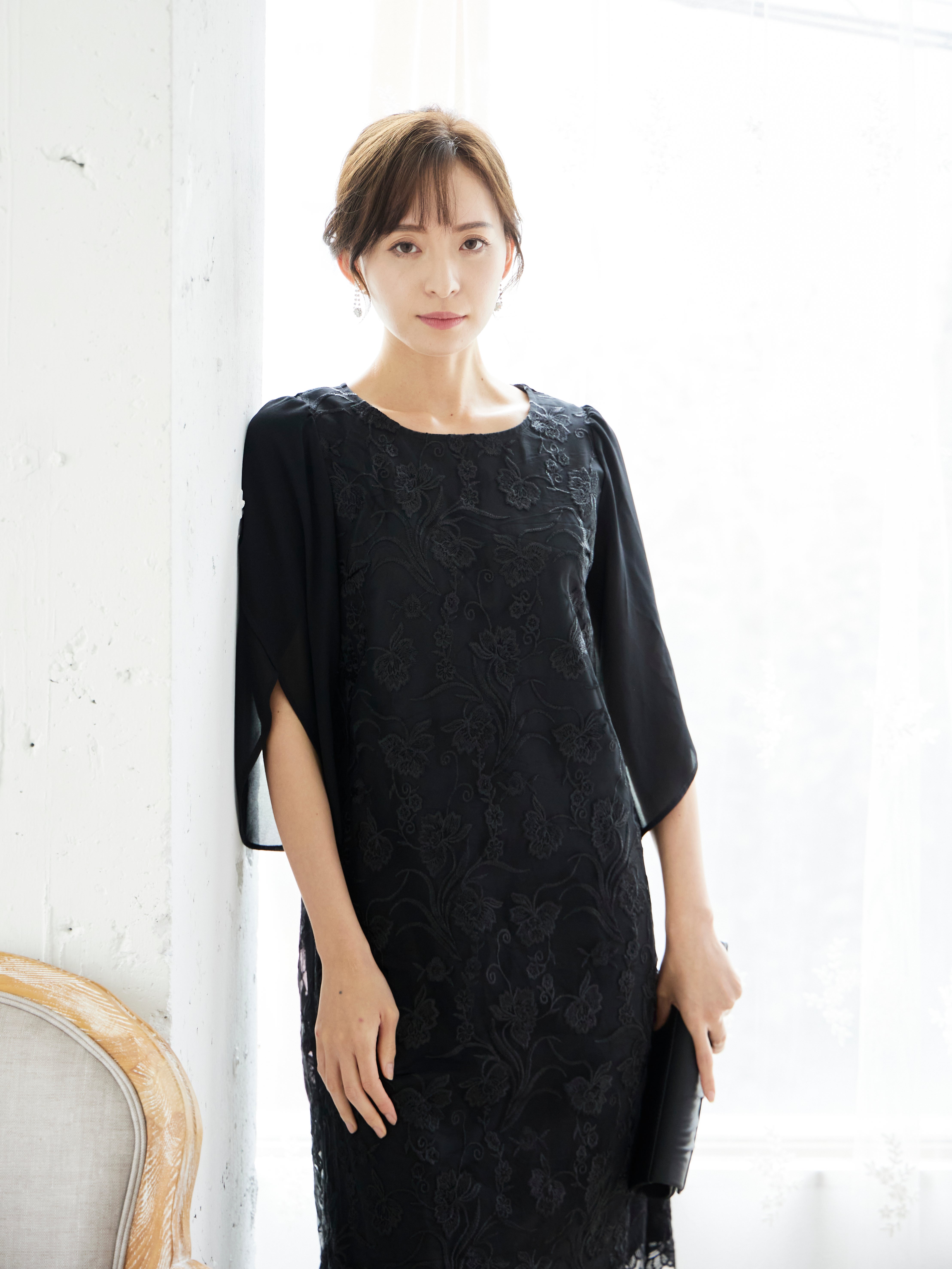 [レンタル] BELINDA DE CAPRIS 刺繍2枚袖 ワンピースドレス ブラックの宅配レンタル - 8