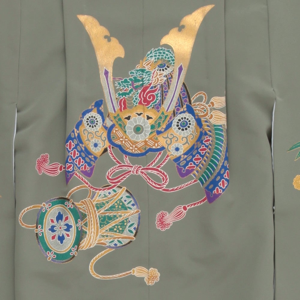 [レンタル] 七五三/節句 袴セット 5歳 男の子 小太鼓 兜 グリーン