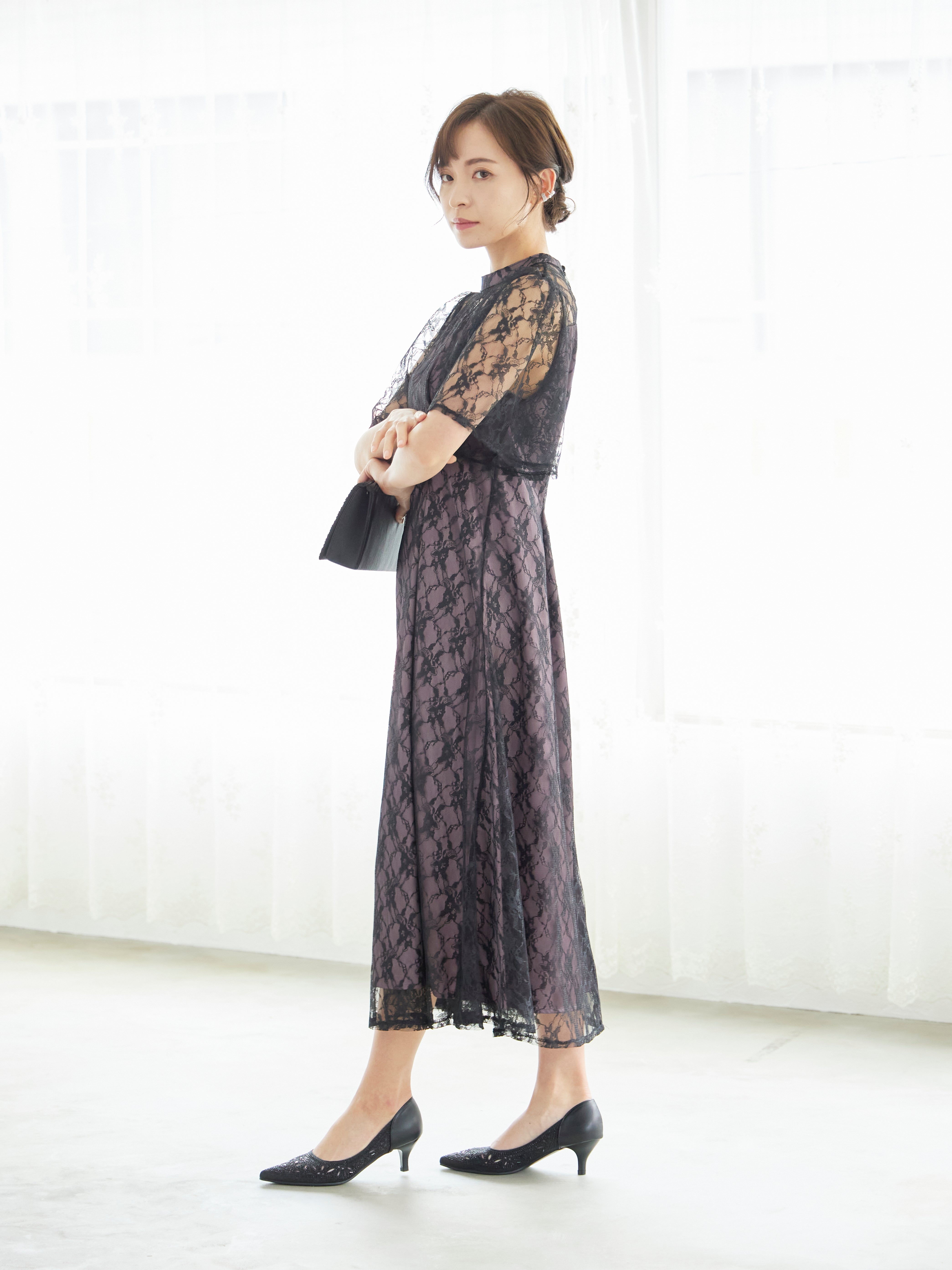 [レンタル] BELINDA DE CAPRIS 総レースフレア袖 ハイネック ワンピースドレス ブラックの宅配レンタル - 11