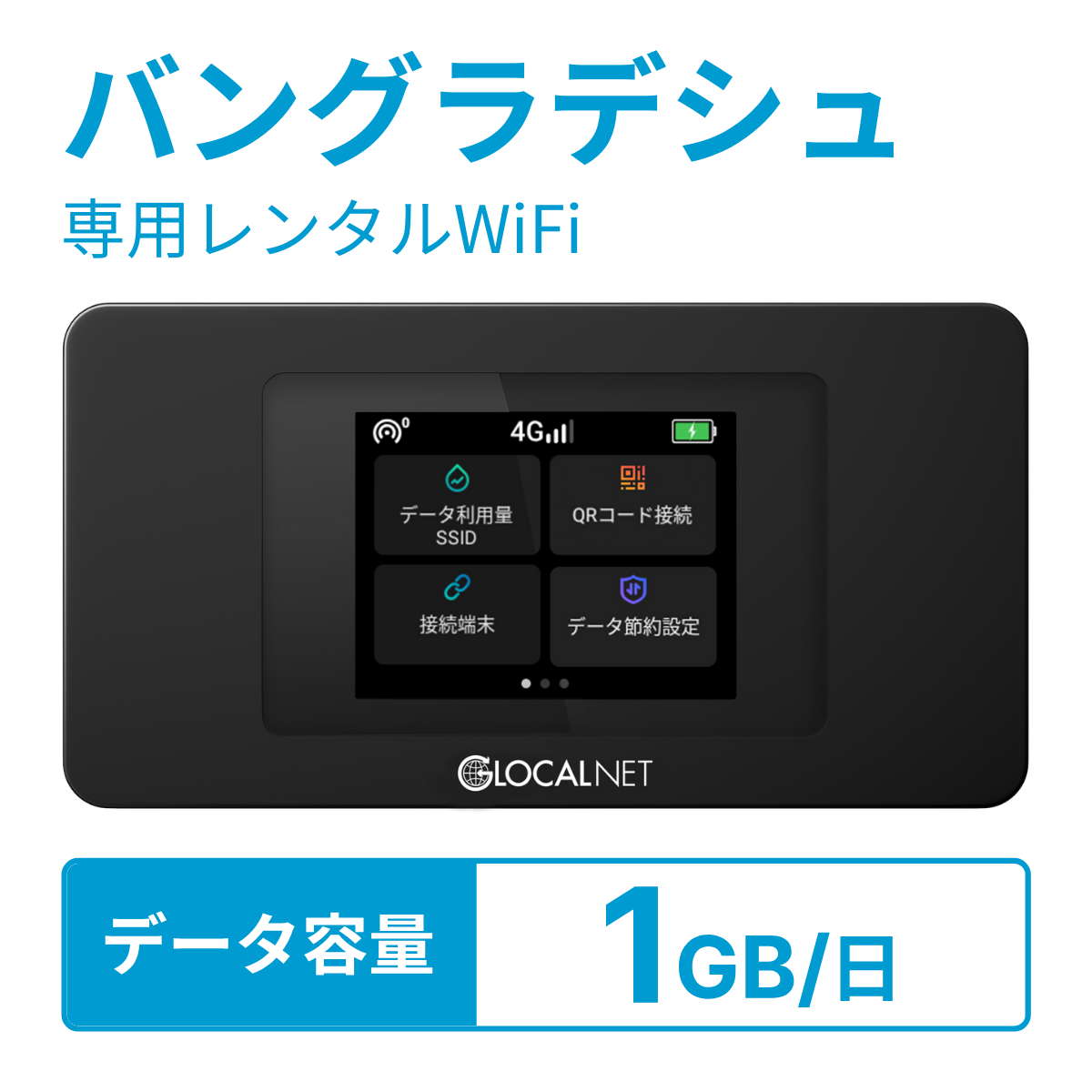 [レンタル] レンティオWiFi バングラデシュWiFi 4G 1GB/日 データ容量プラン