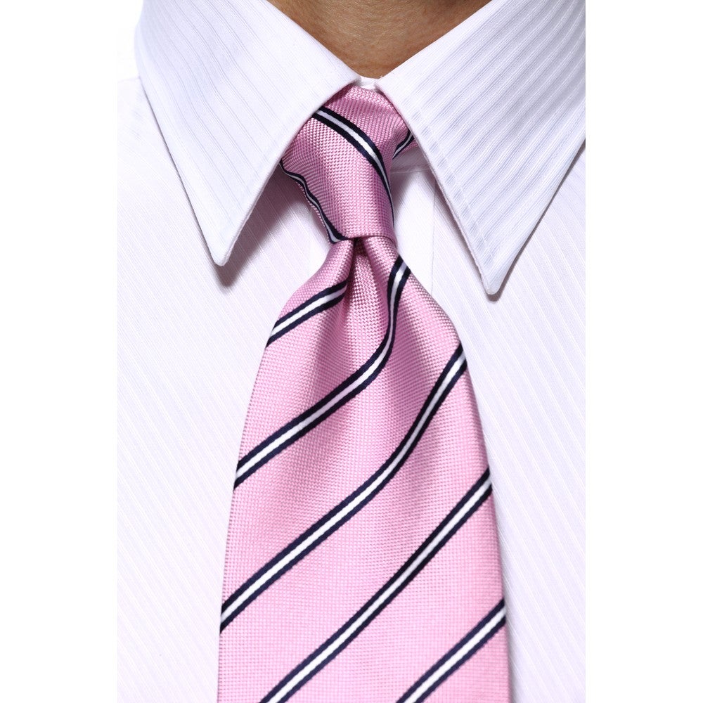 [レンタル] シャルル・ジョルダン メンズネクタイ シルク ピンク ダブルストライプ柄 ピンク
