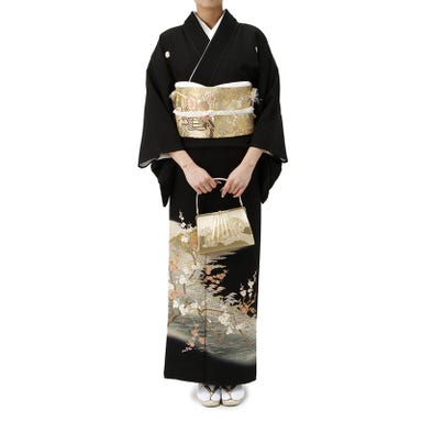 留袖セット 梅柄 (長襦袢、帯、和装小物一式) ブラック Mサイズ