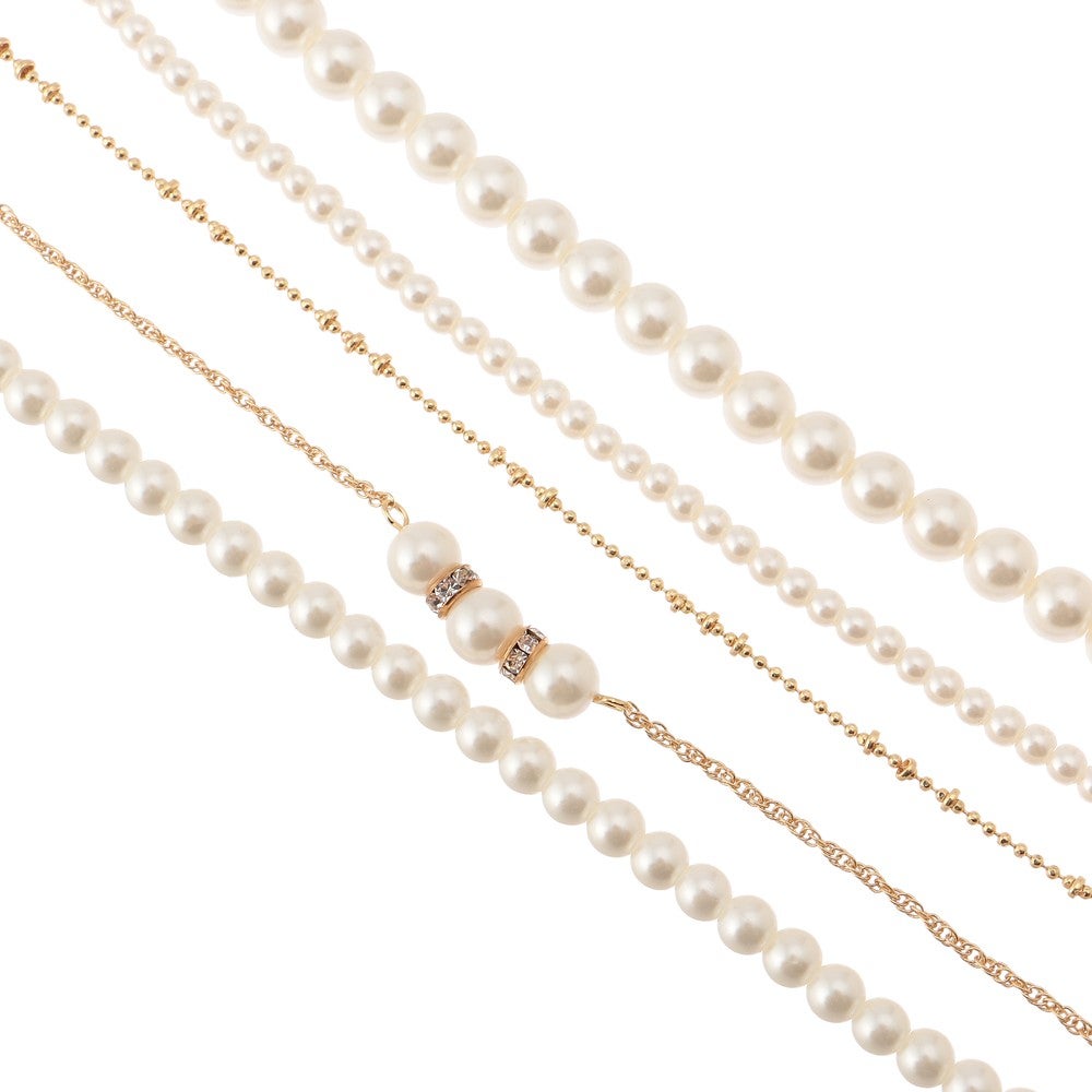 [レンタル] 大小5連パールネックレス チェーン ベージュ