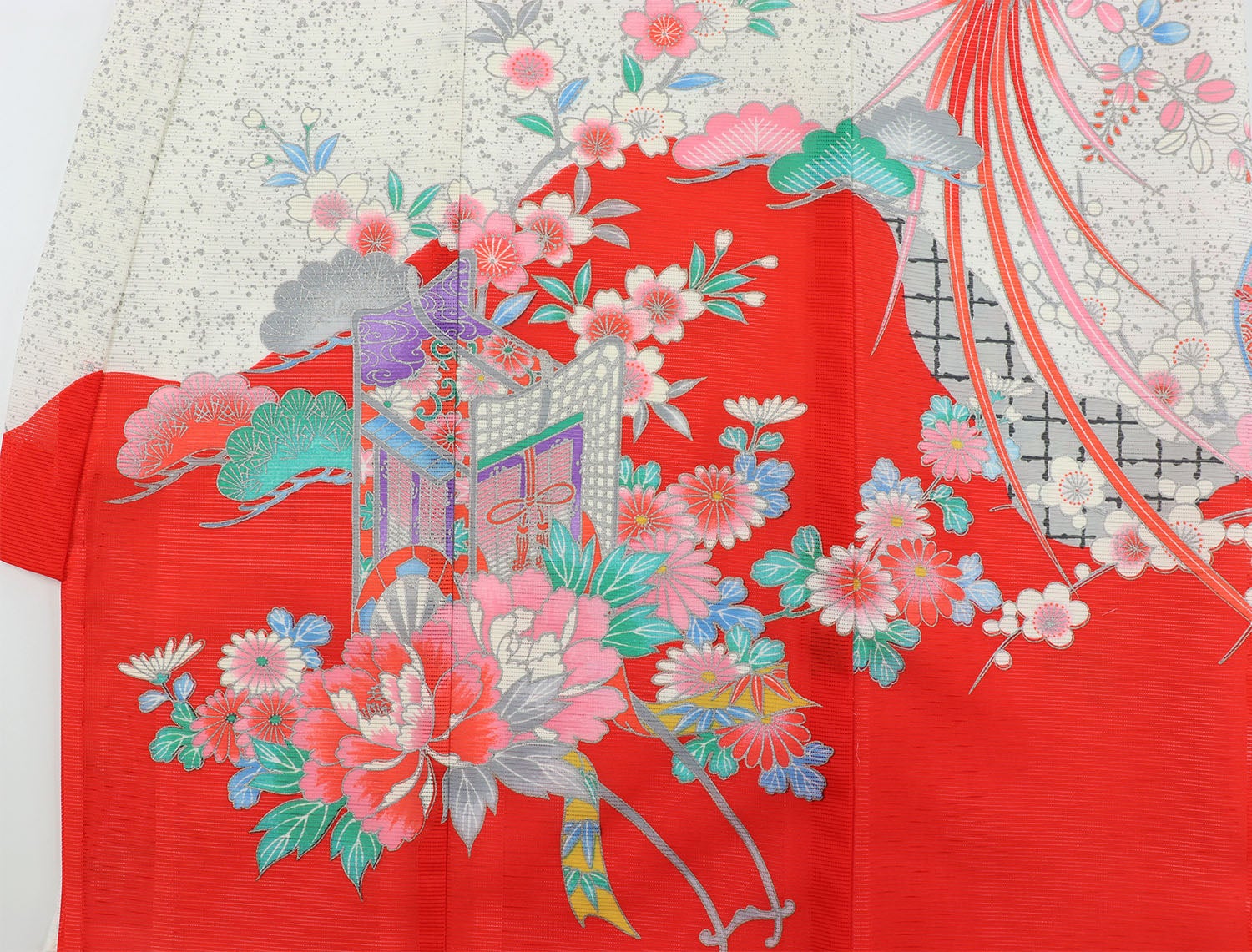 [レンタル] 女の子 お宮参り 産着 絽（夏用） レンタル6点フルセット 鼓と鳳凰 赤色の宅配レンタル - 5