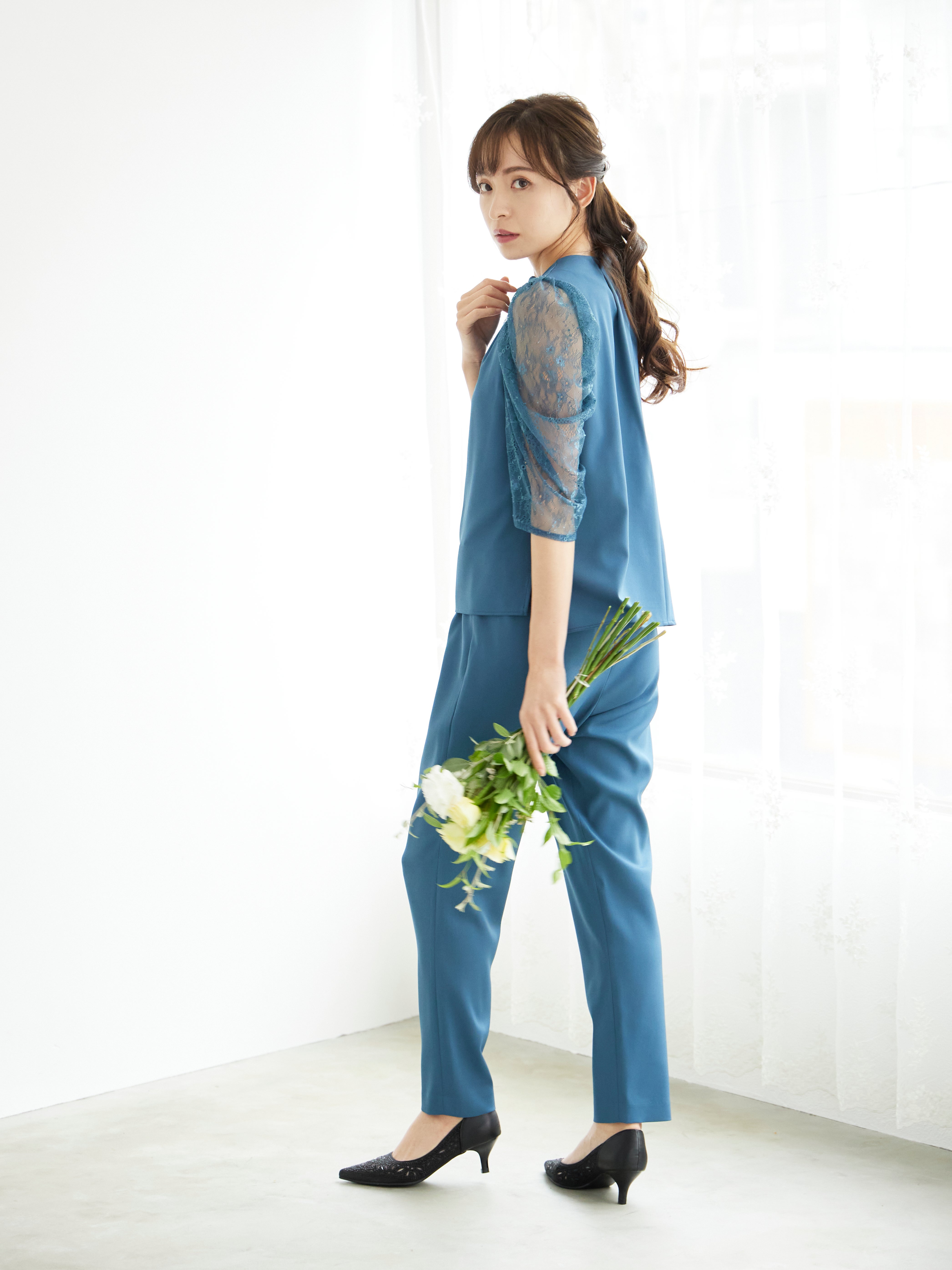 [レンタル] BELINDA DE CAPRIS パールボタン付き セットアップ パンツドレス グリーンの宅配レンタル - 6