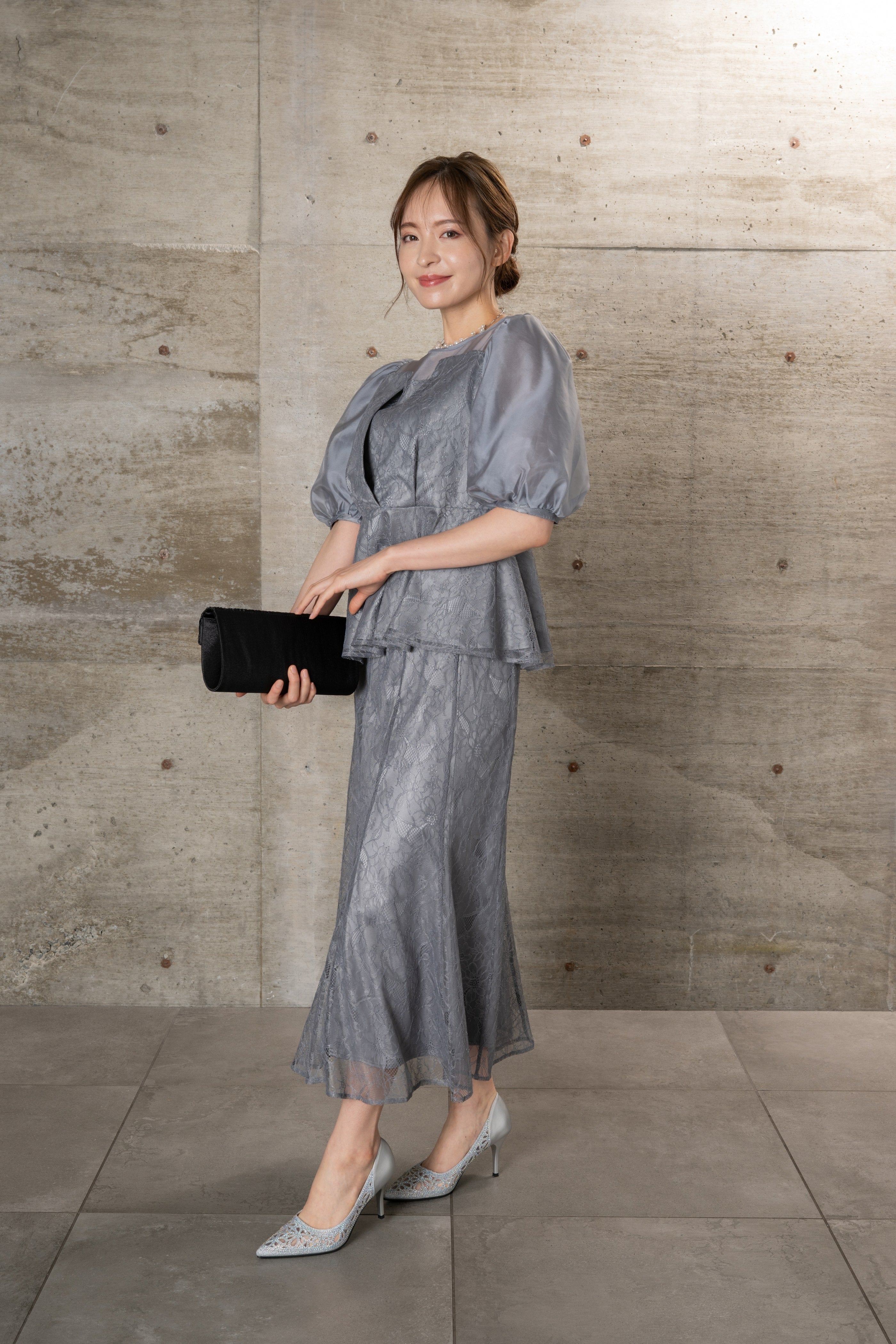 [レンタル] BELINDA DE CAPRIS マーメイドビスチェ風2P スカートドレス グレー Lサイズ