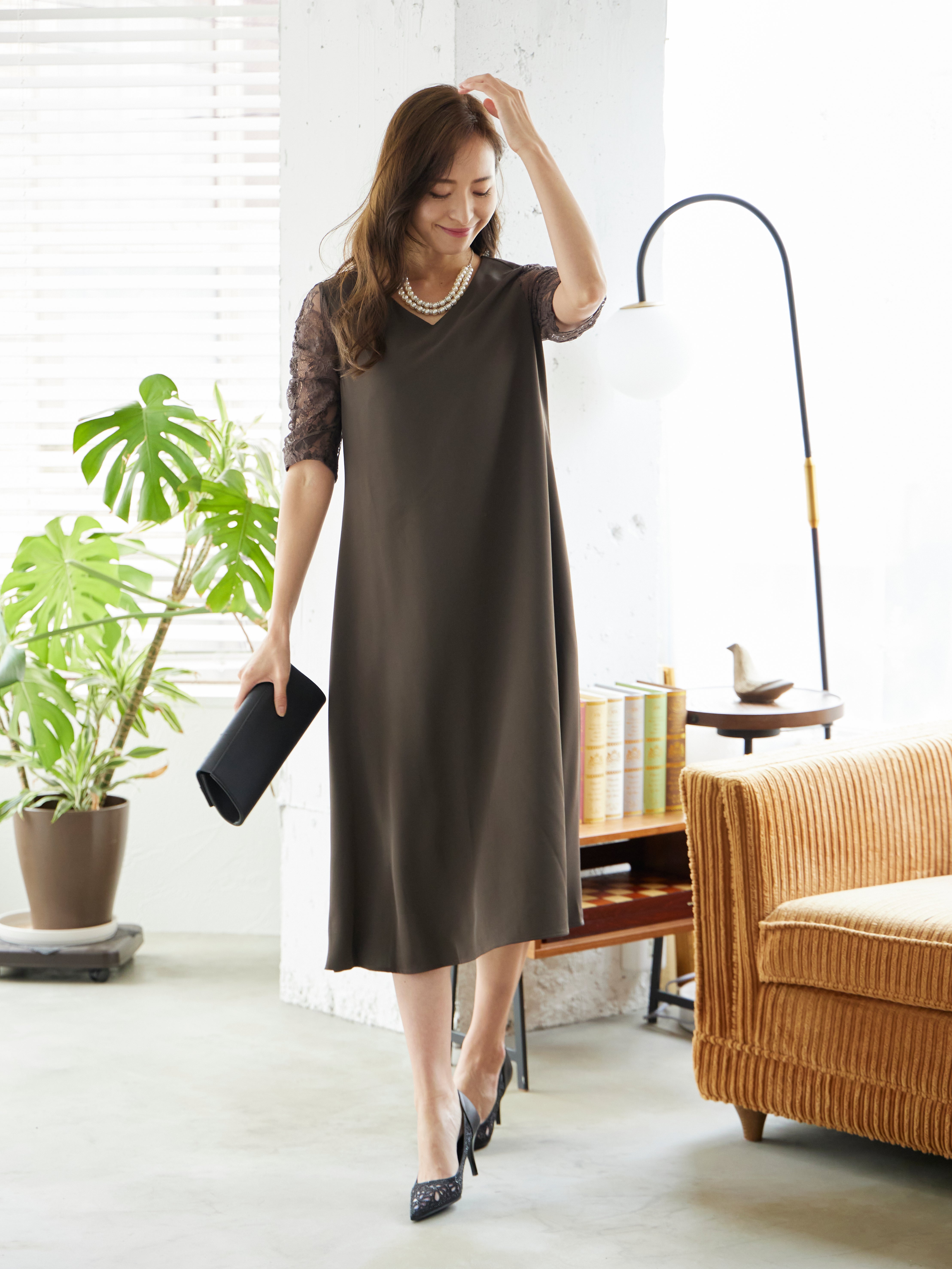 [レンタル] BELINDA DE CAPRIS Vネックギャザースリープ ワンピースドレス ブラウンの宅配レンタル - 5