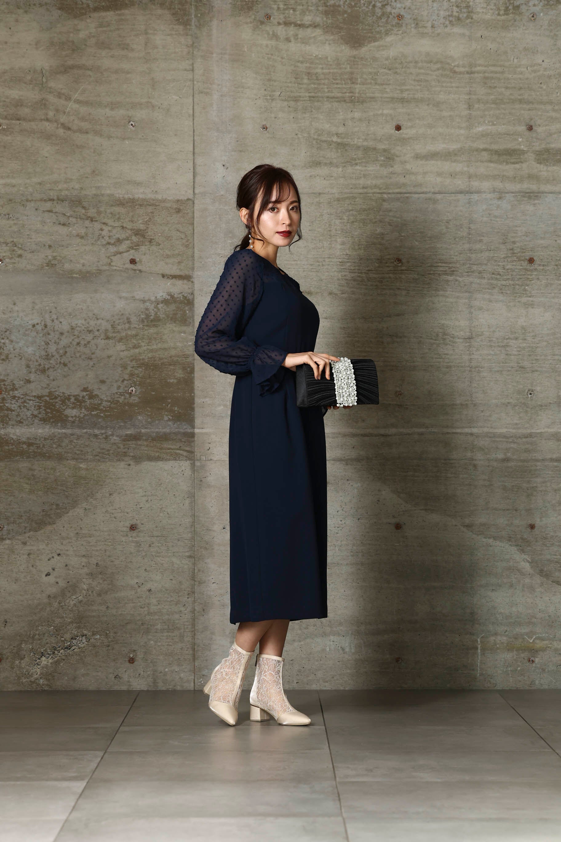 [レンタル] BELINDA DE CAPRIS フロッキー ドットチュール ワンピースドレス ネイビーの宅配レンタル - 3