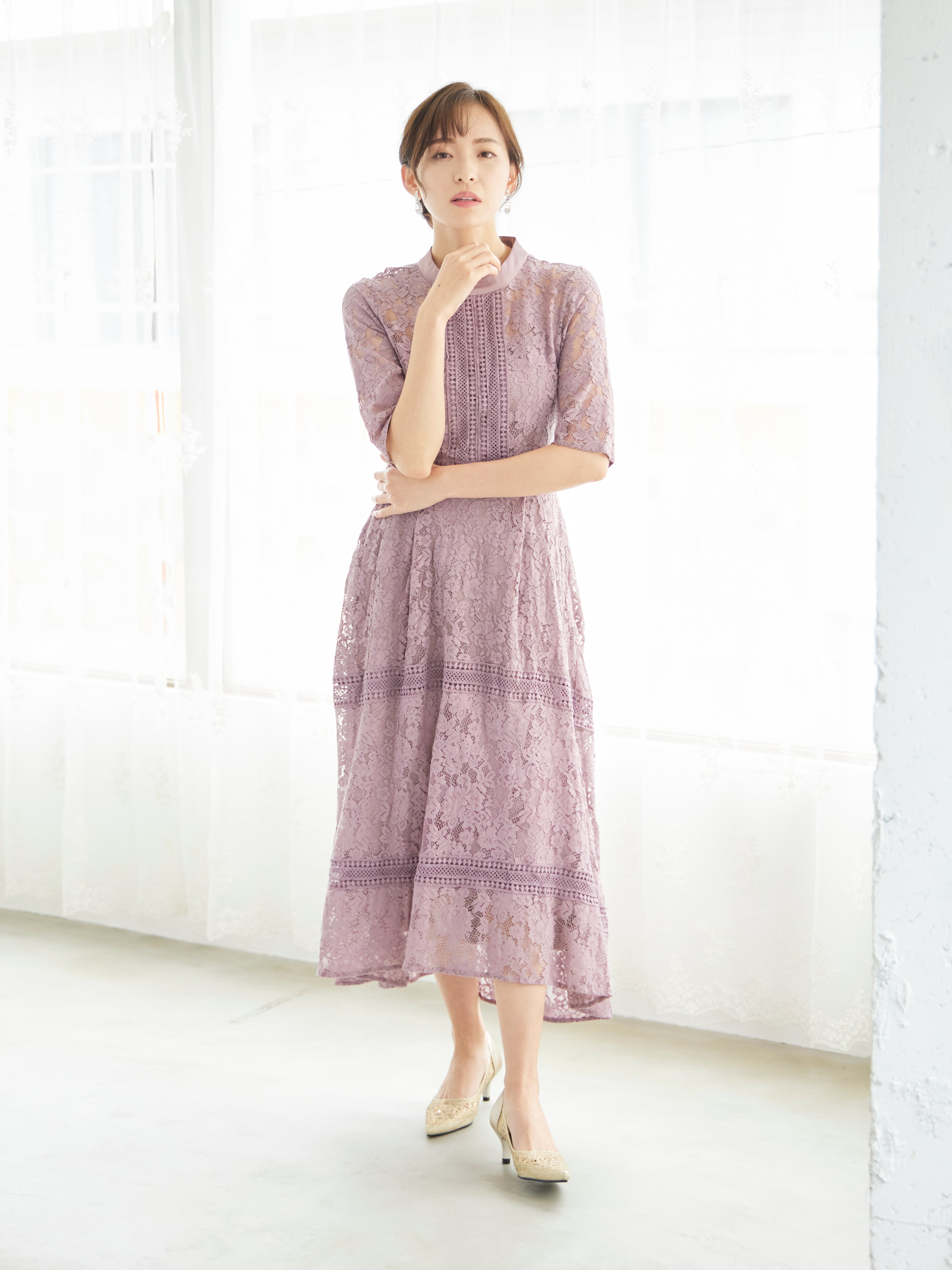 [レンタル] BELINDA DE CAPRIS ケミカルレース フィッシュテール ワンピースドレス ダークピンクの宅配レンタル - 10