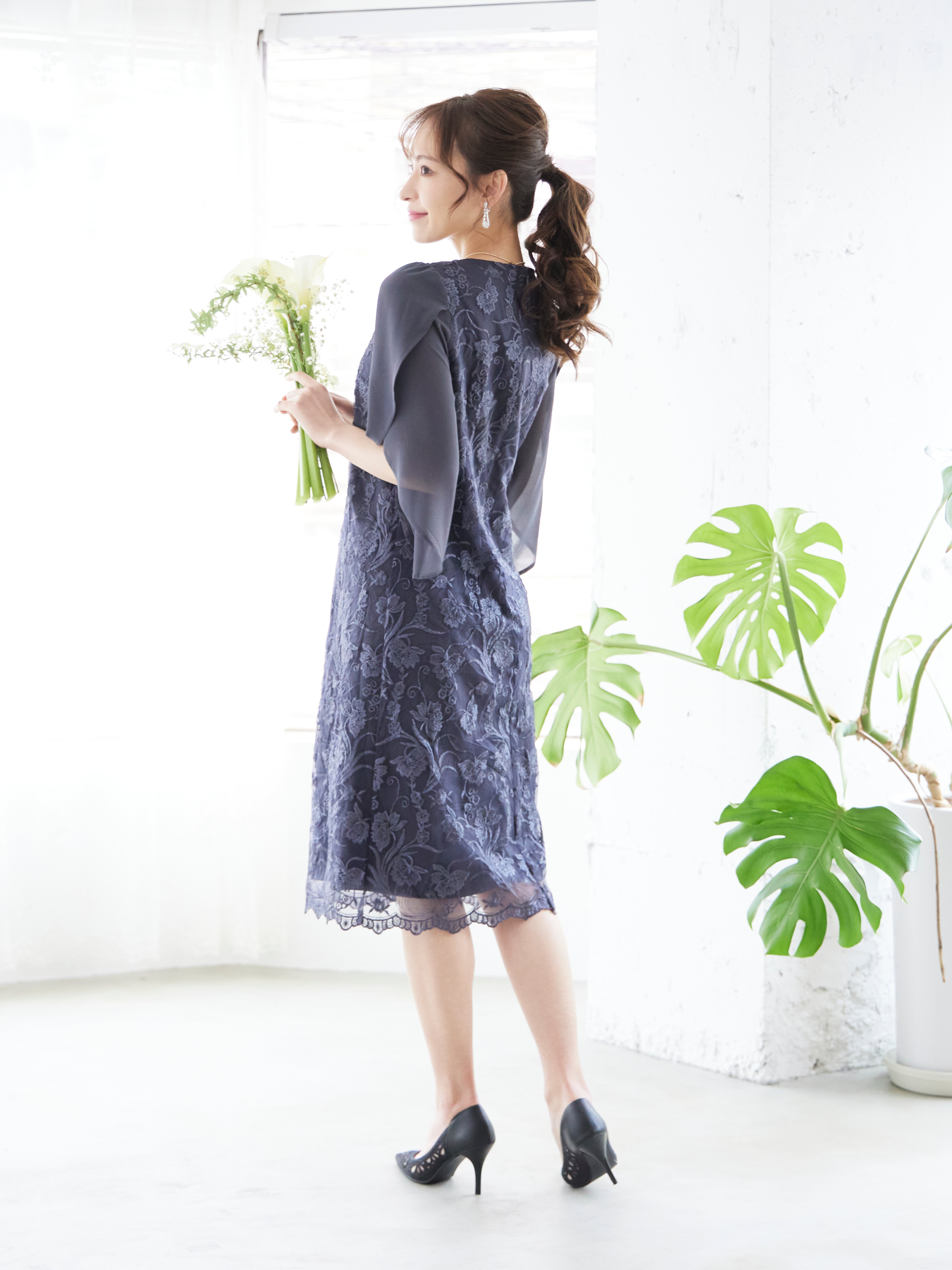 [レンタル] BELINDA DE CAPRIS 刺繍2枚袖 ワンピースドレス グレーの宅配レンタル - 7