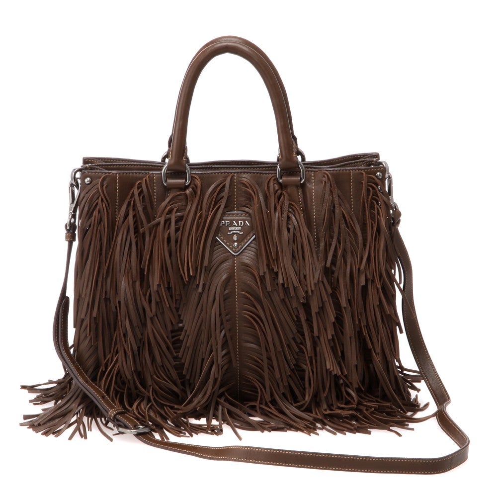 [レンタル] レディース プラダ ナッパ フリンジハンドバッグ ブラウン