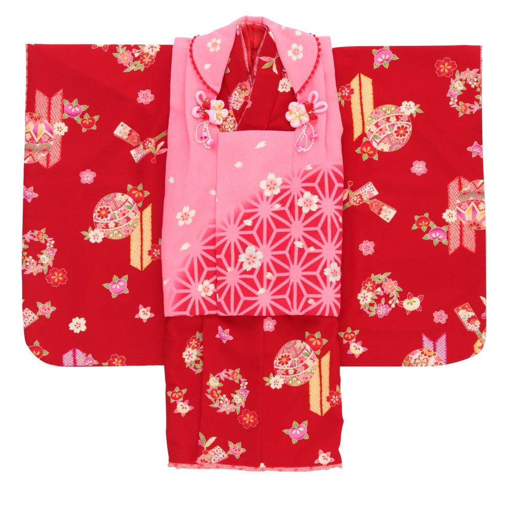 [レンタル] 七五三/節句 被布セット 3歳女の子 被布セット 可愛らしい花柄 手鞠の宅配レンタル - 5