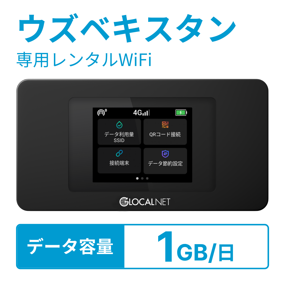 [レンタル] レンティオWiFi ウズベキスタンWiFi 4G 1GB/日 データ容量プラン
