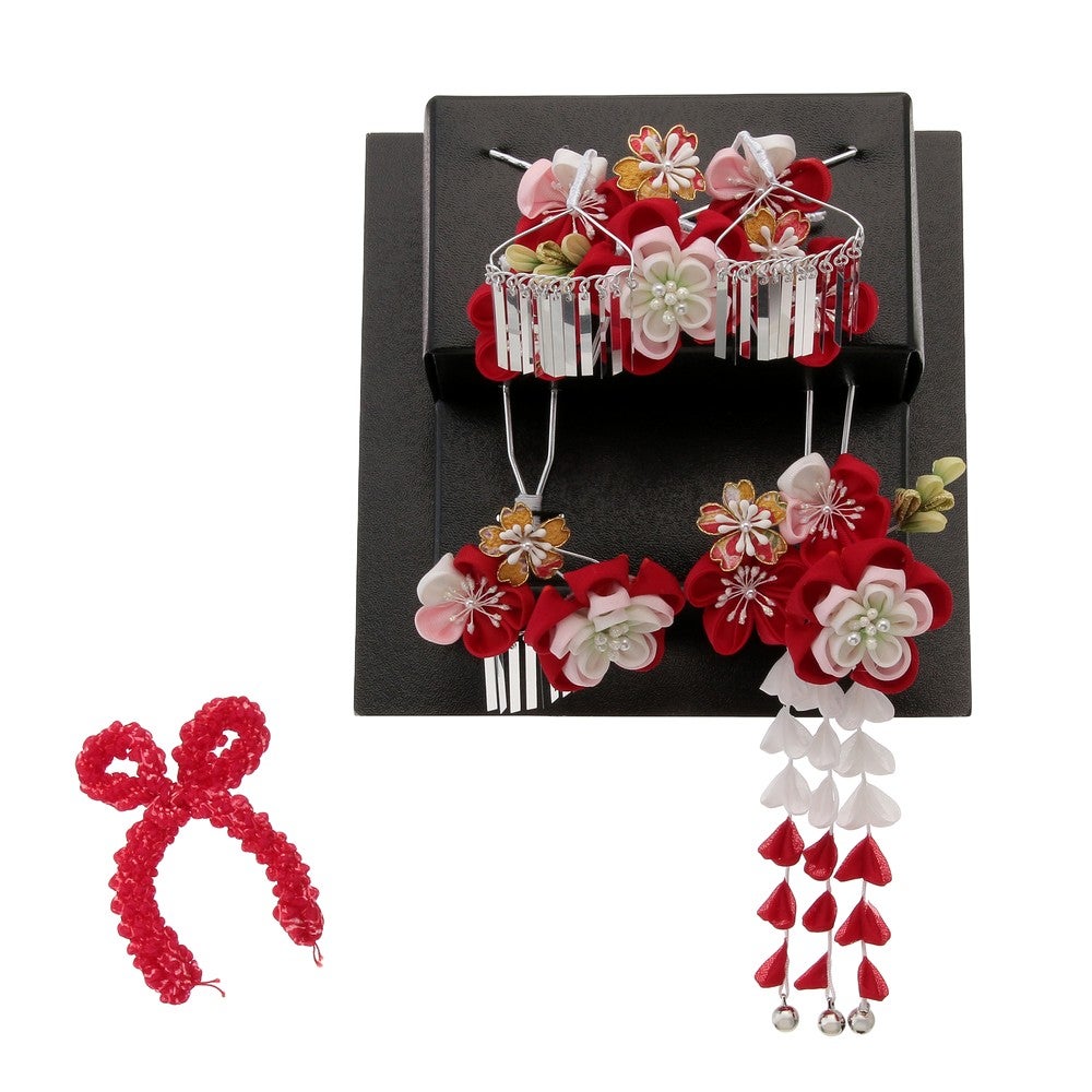 [レンタル] 七五三/節句 和装髪飾り ちんころ かんざし 4点 勝山セット (レッド)の宅配レンタル - 5