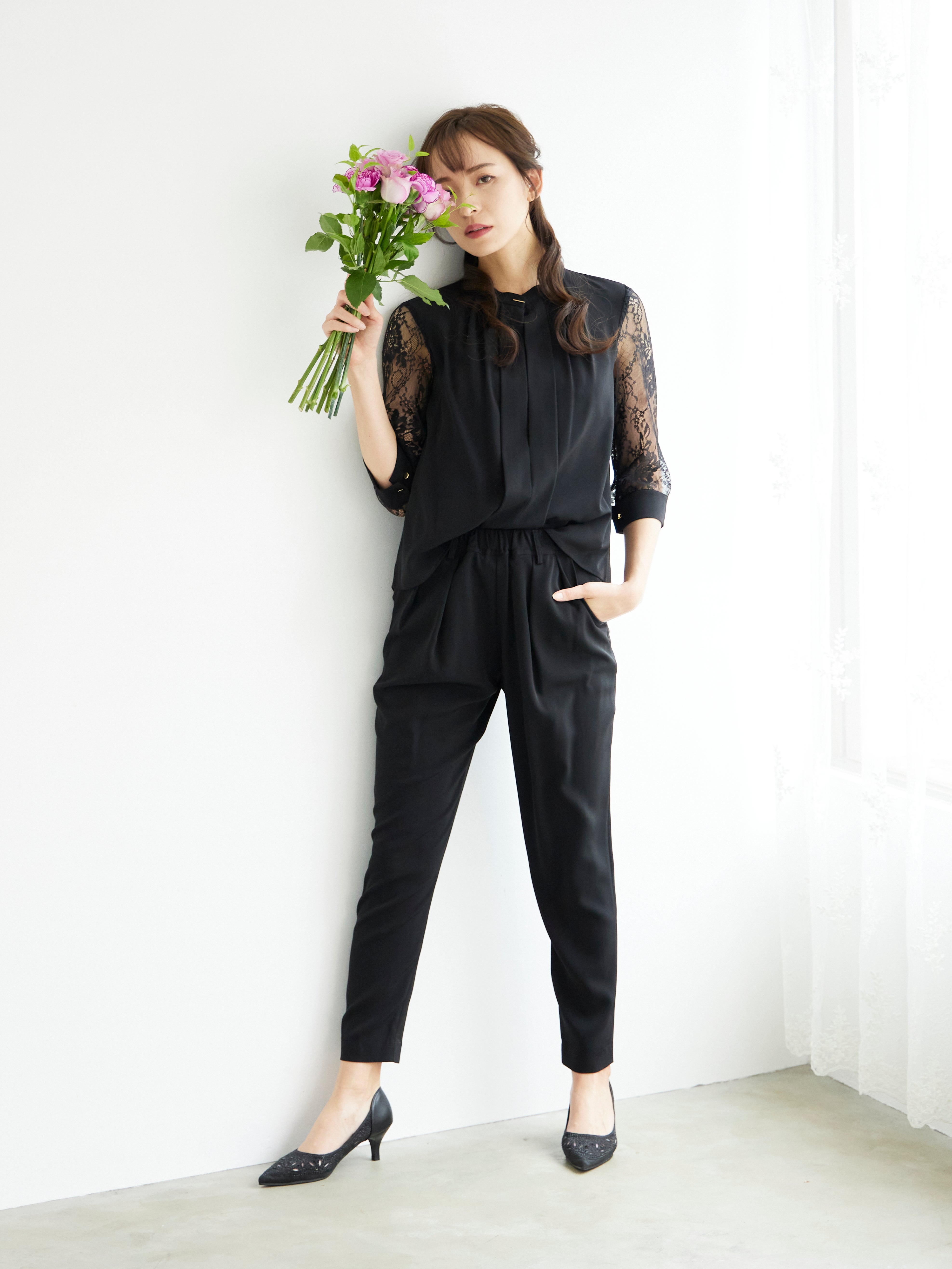 [レンタル] BELINDA DE CAPRIS 前開きブラウス セットアップ テーパードパンツドレス ブラックの宅配レンタル - 8