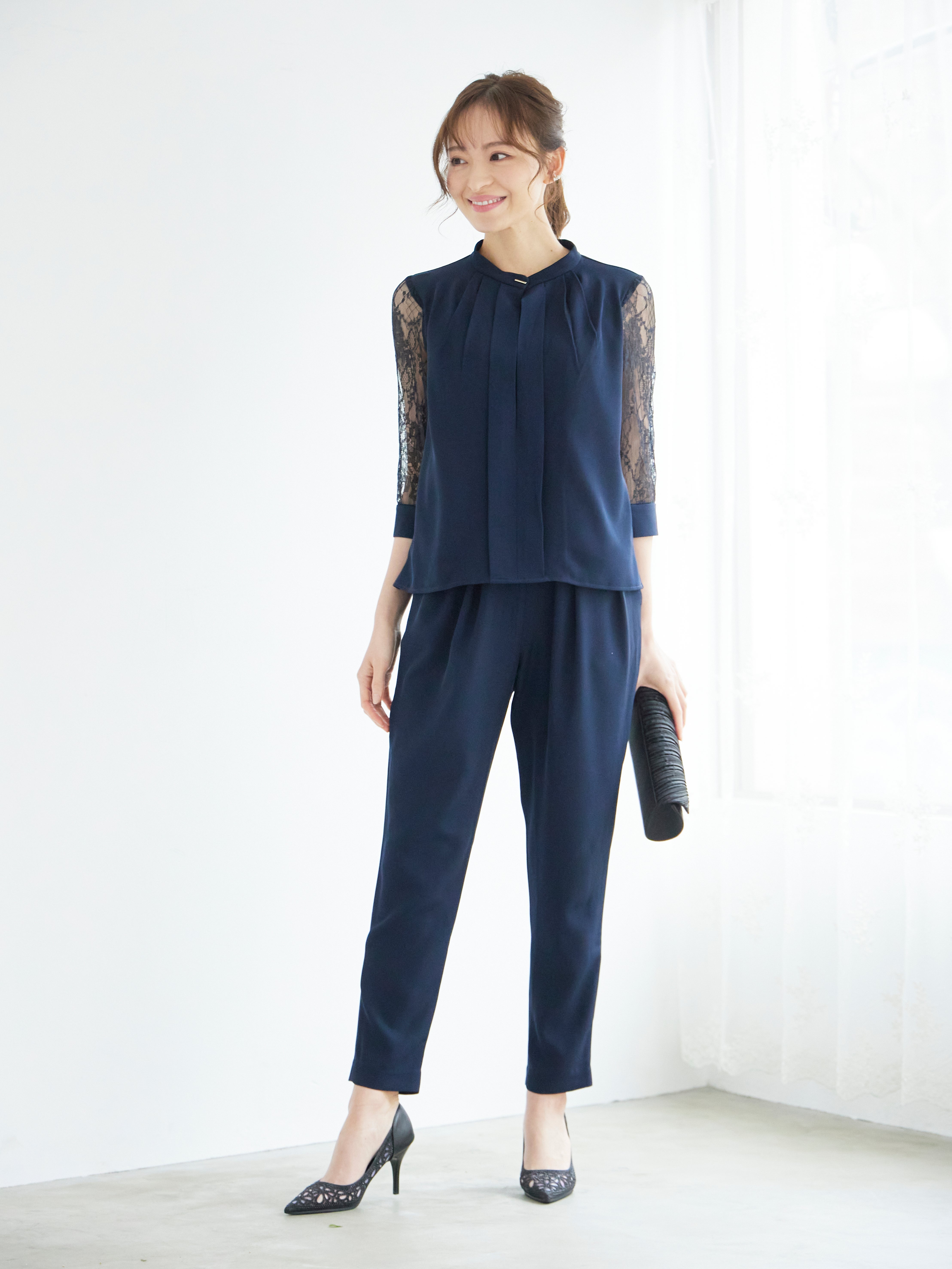 [レンタル] BELINDA DE CAPRIS 前開きブラウス セットアップ テーパードパンツドレス ネイビーの宅配レンタル - 3