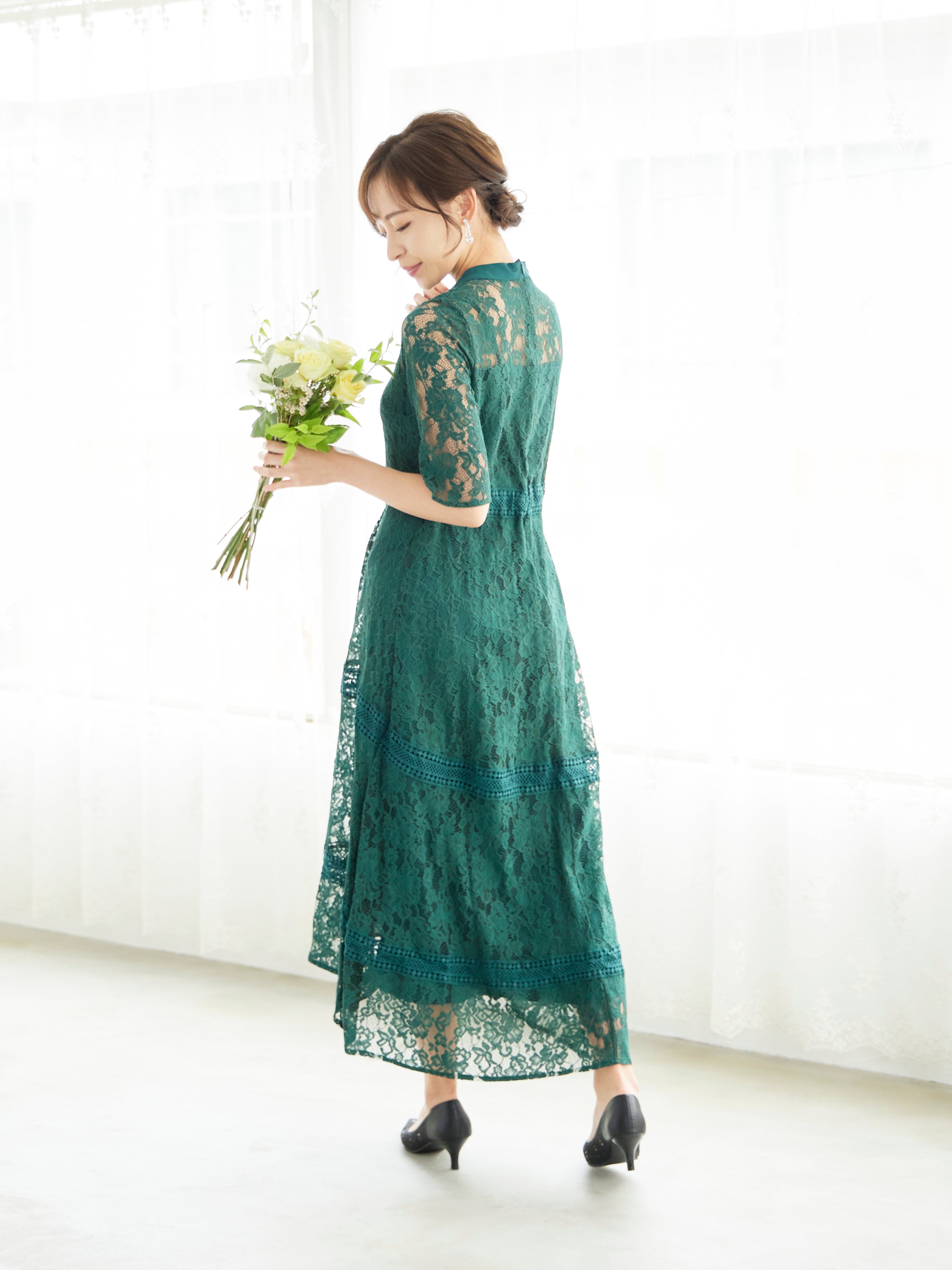 [レンタル] BELINDA DE CAPRIS ケミカルレース フィッシュテール ワンピースドレス グリーンの宅配レンタル - 5