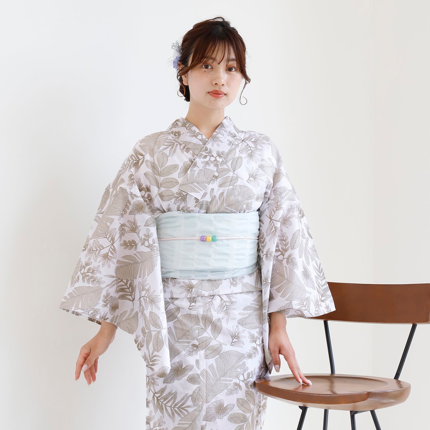 [レンタル] [2025新作]SION レディース浴衣 葉模様 フリーサイズ