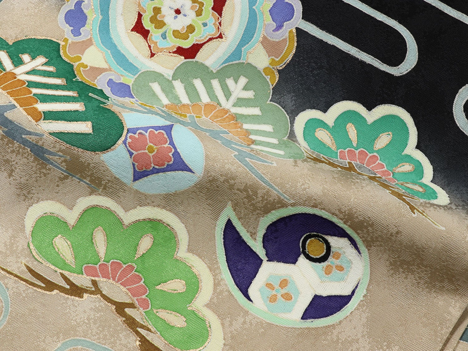 [レンタル] [手描友禅] 男の子 お宮参り 産着 レンタル6点フルセット 正絹 鷹に神器 黒色の宅配レンタル - 6