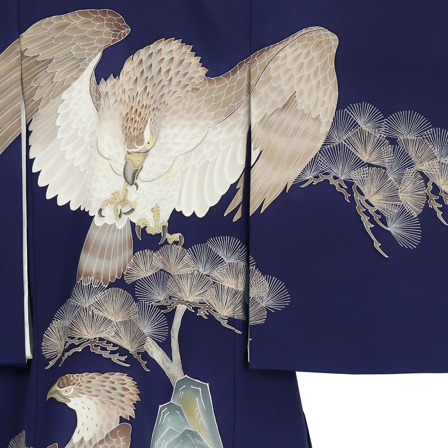 [レンタル] 男の子 お宮参り 産着 レンタル6点フルセット 正絹 二羽鷹に針松 紺色の宅配レンタル - 3