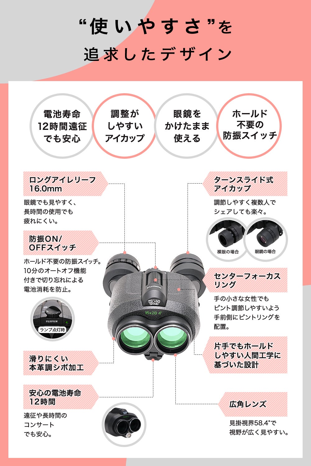 [レンタル] [倍率16倍]富士フイルム FUJINON テクノスタビ TS16×28 コンサート・ライブ向け 防振双眼鏡 - 8