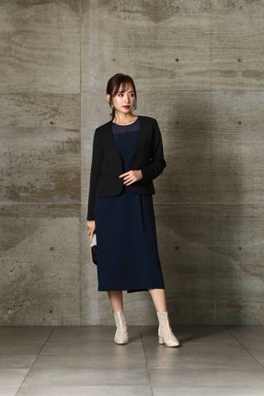 BELINDA DE CAPRIS フロッキー ドットチュール ワンピースドレス ネイビー Lサイズ