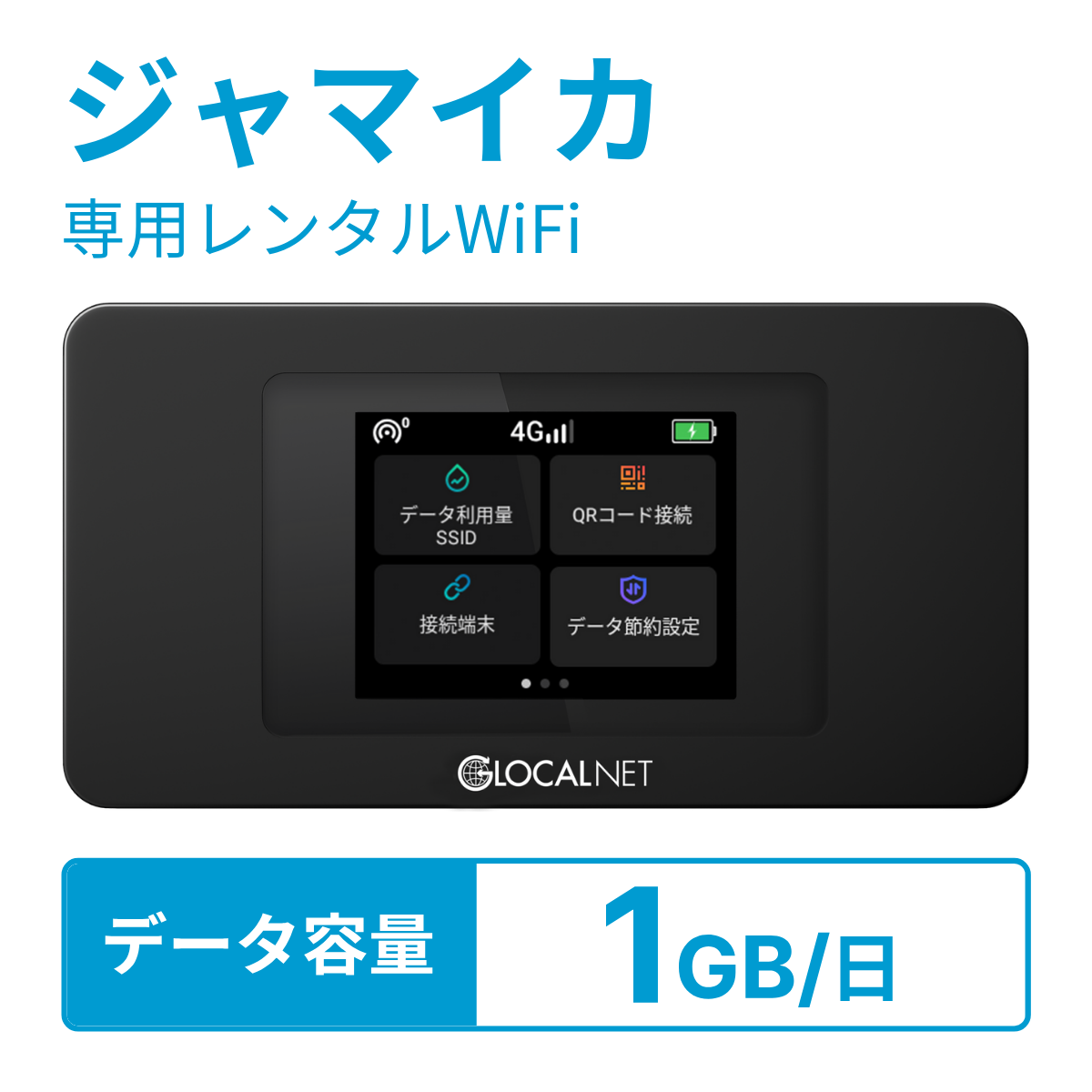 レンティオWiFi ジャマイカWiFi 4G 1GB/日 データ容量プラン