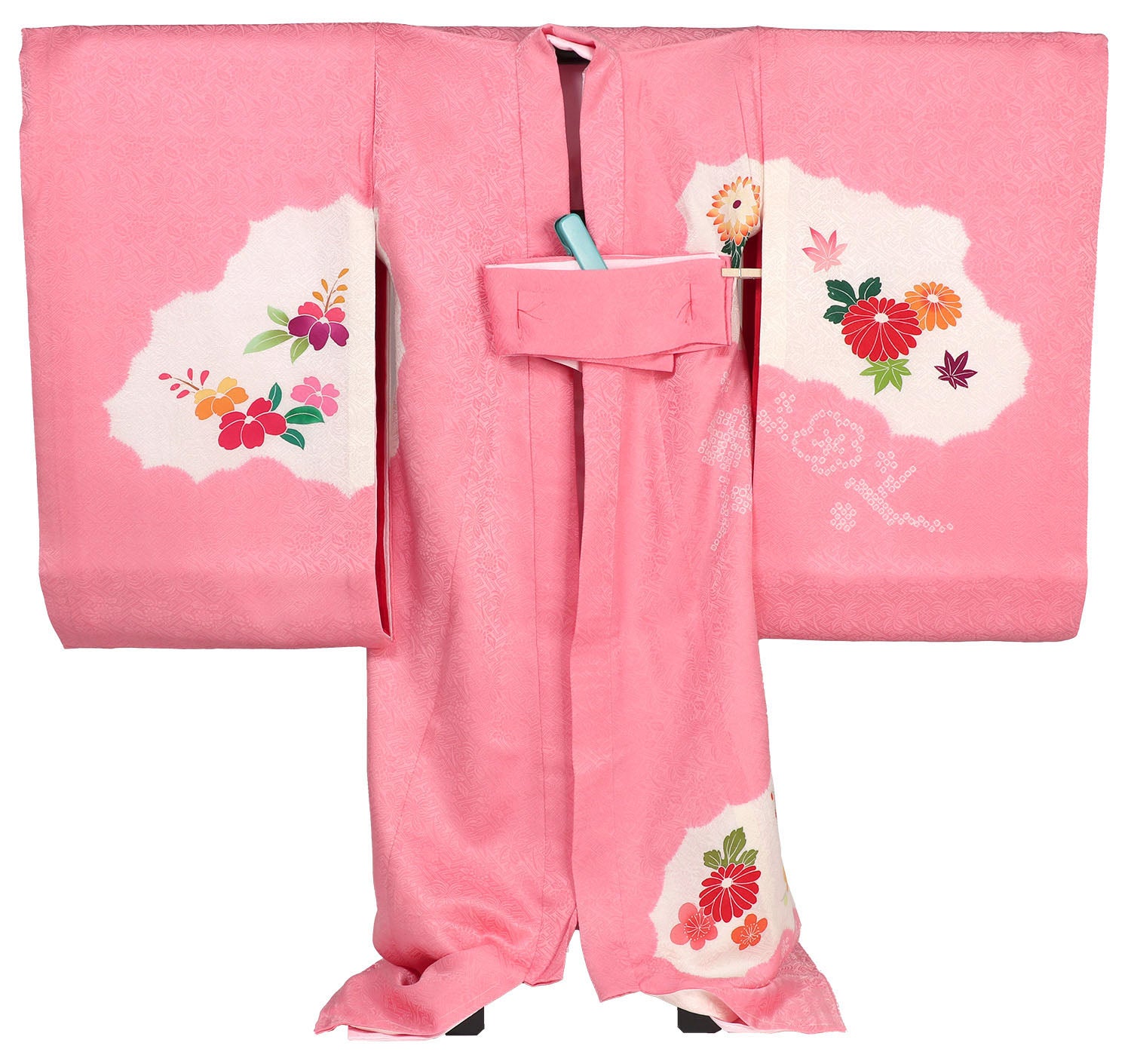 [レンタル] 女の子 お宮参り 産着 レンタル6点フルセット 正絹 鞠と牡丹 紗綾形のピンク色の宅配レンタル - 2