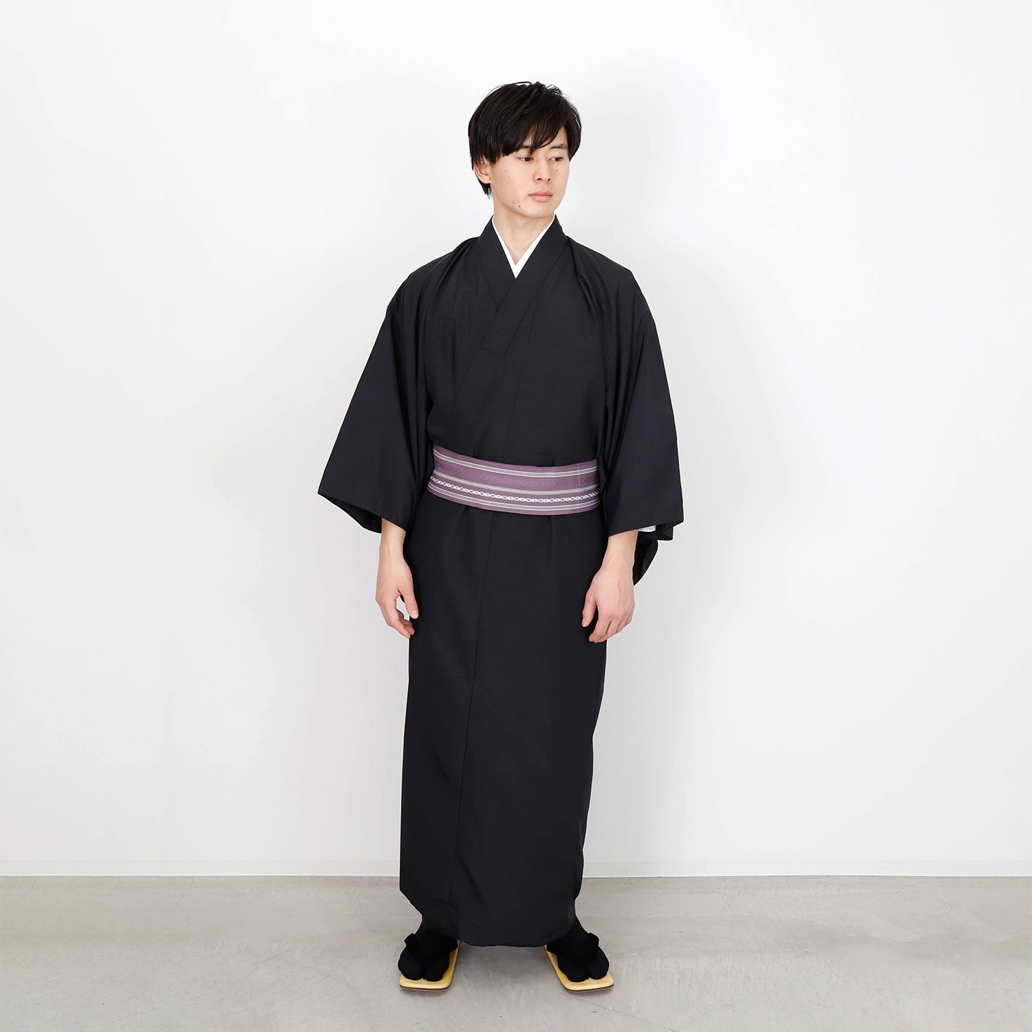 [レンタル] 紳士着物 コーディネートセット (羽織+着物+ワンタッチ角帯+羽織紐+雪駄+着付けインナーセット) LLサイズ