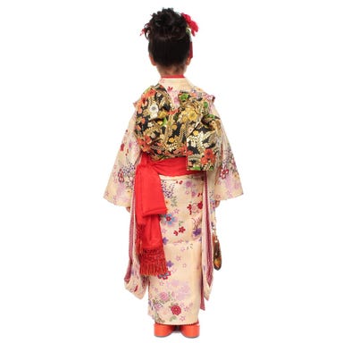 七五三/節句 着物セット 7歳女の子 艶やか 花々 ベージュ