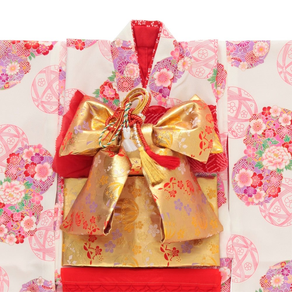 七五三/節句 着物セット 7歳女の子 満開牡丹 手鞠